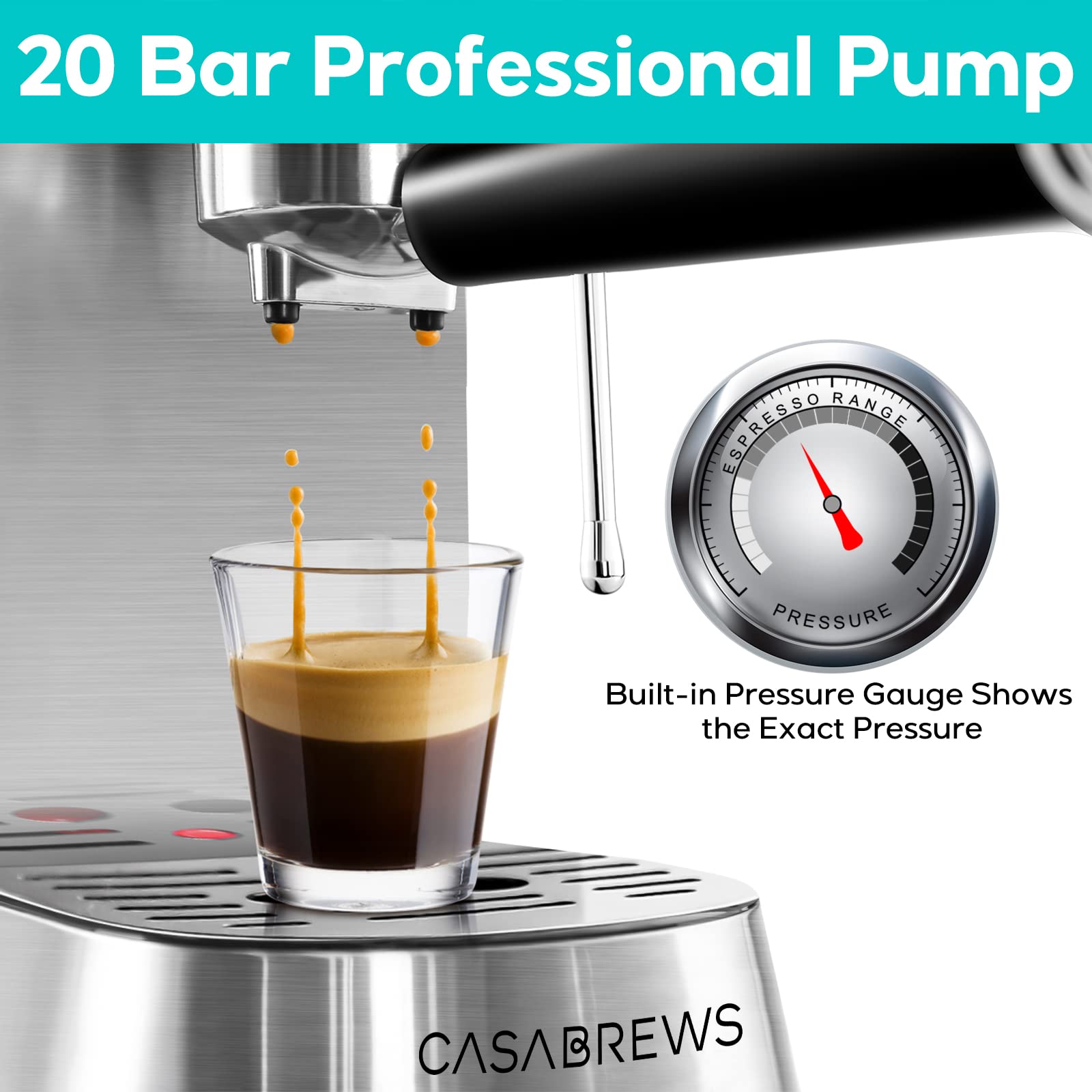 CASABREWS 20 Bar Espresso Machine with Milk Frother & Knock Box - Professional Coffee Maker for Home Baristas | Perfect for Espresso, Cappuccino & Latte Making