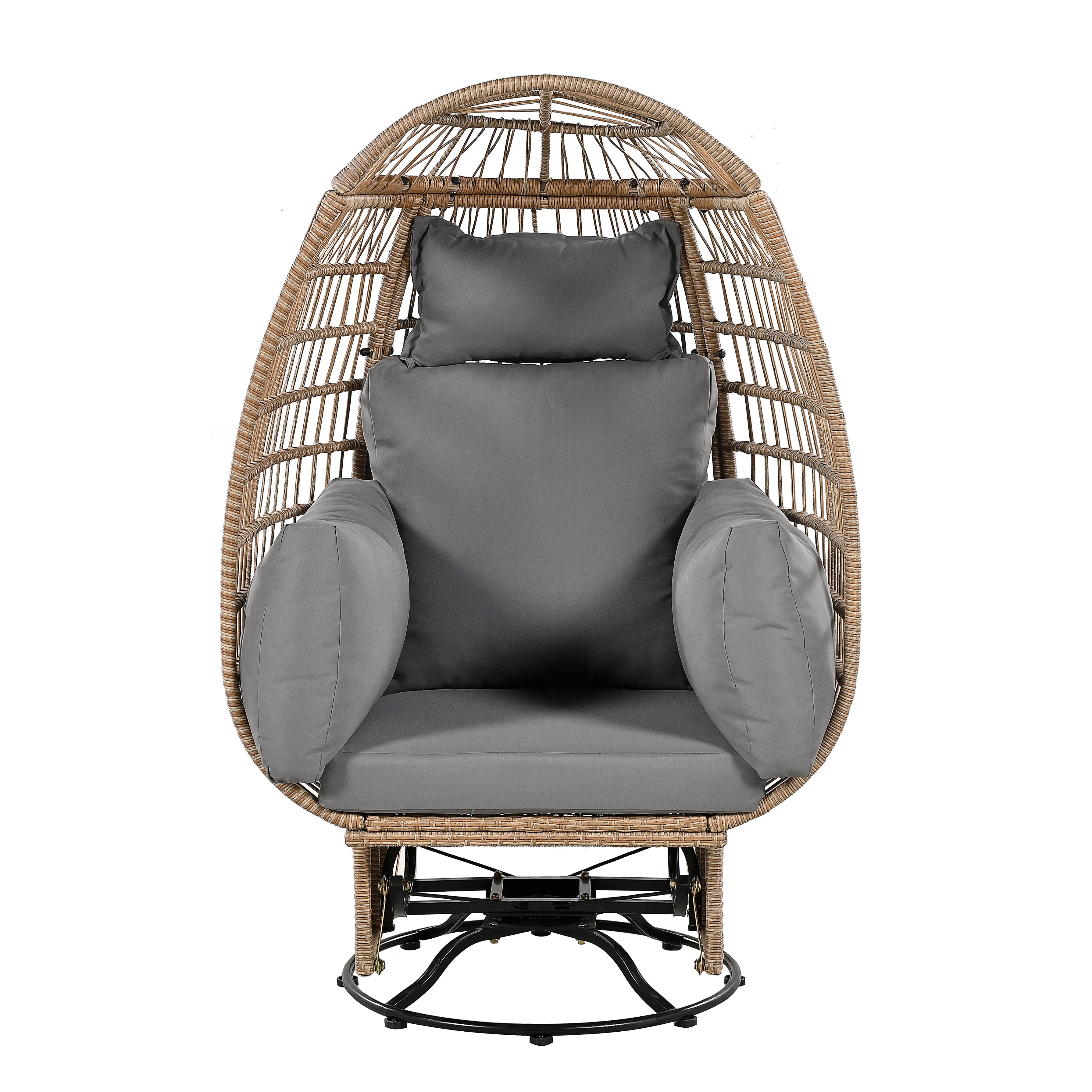 Outdoor Swivel Rocking Chair with Cushions - Rattan Egg Patio Chair for Balcony, Poolside, Garden - Perfect for Relaxing, Lounging & Sunbathing