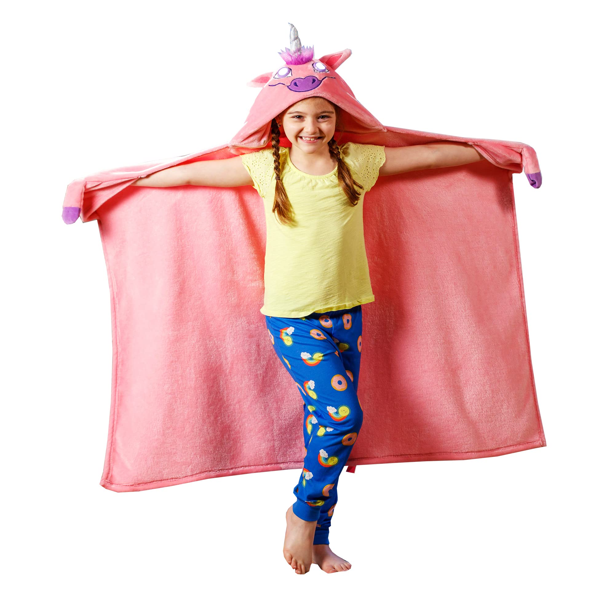 2021 Version Bright Eyes LED Blanket - Ultra Soft Hooded Blanket for Kids | Unicorn & Animal Print | Machine Washable | Perfect for Bedtime, Movie Nights & Cozy Lounging