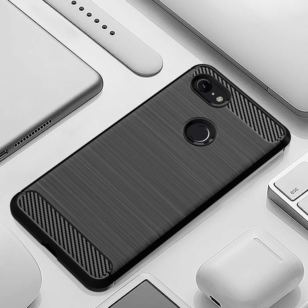 Google Pixel 3 Phone Case - Slim Flexible TPU Rubber Cover with Shock Absorption & Anti-Scratch Protection | Lightweight Carbon Fiber Design (Brushed Black) | Perfect for Daily Use, Travel & Outdoor Activities