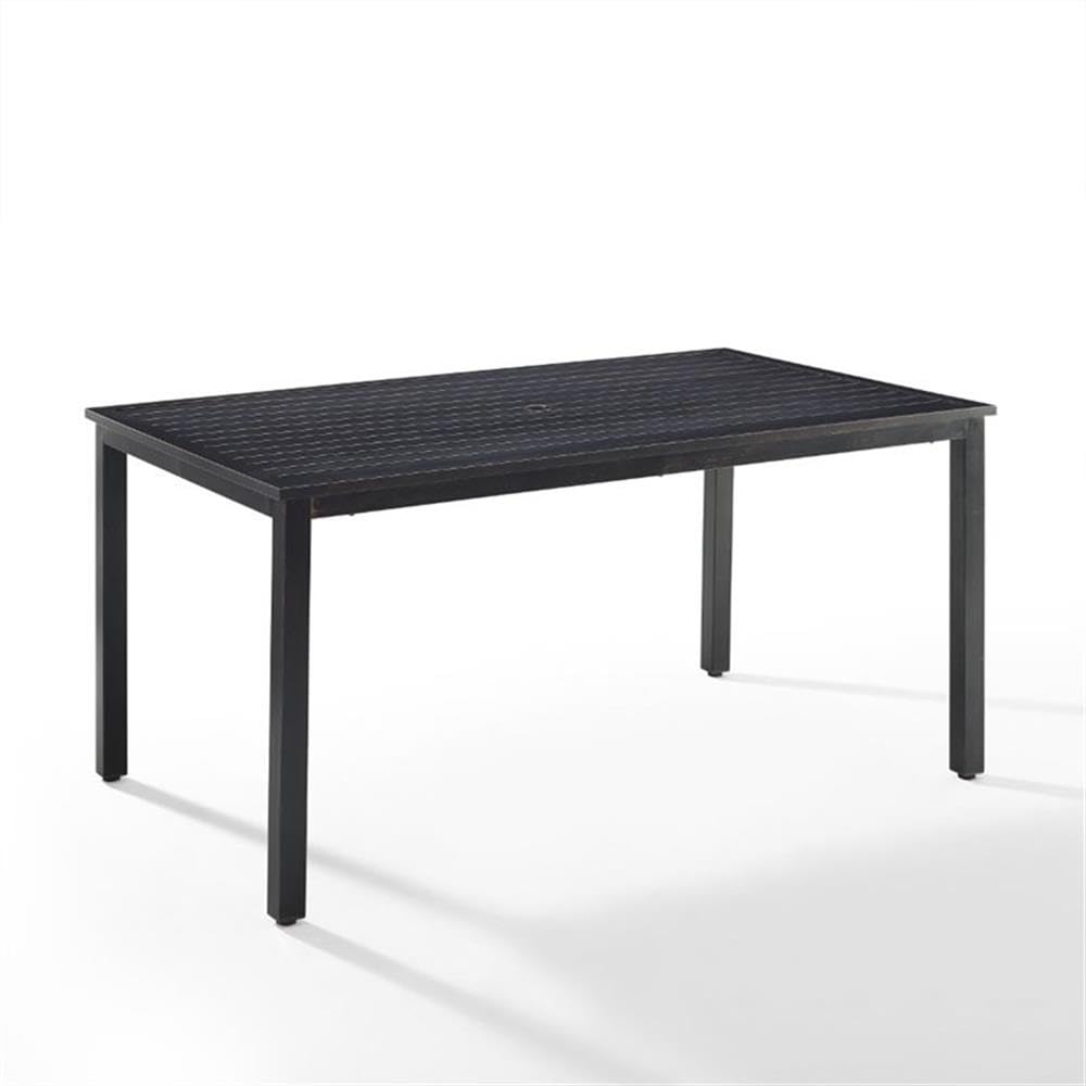 Crosley Kaplan 6-Person Rectangular Outdoor Dining Table with Umbrella Hole - Oil-Rubbed Bronze Metal Patio Furniture for Backyard, Garden & Poolside Dining