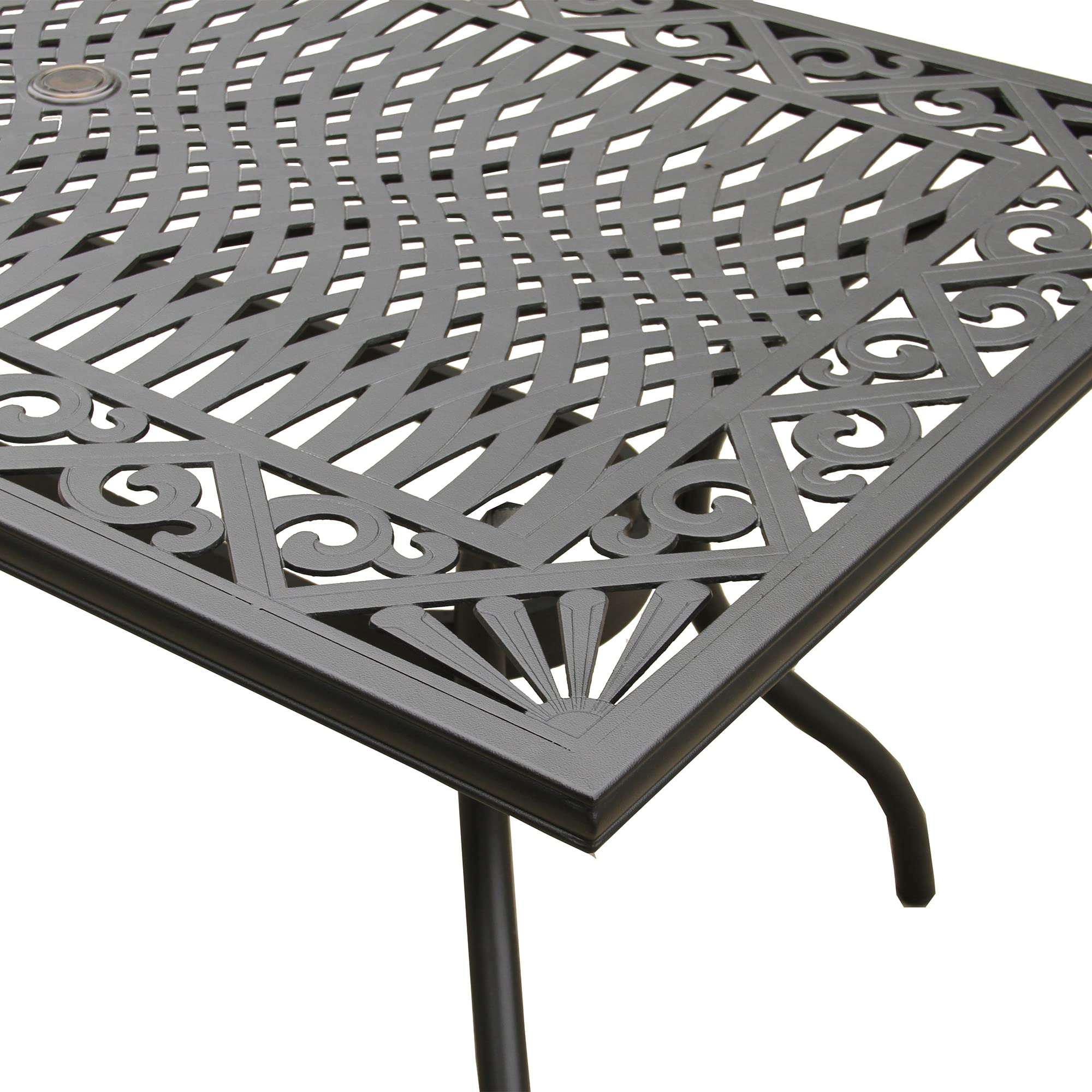 Oakland Living Modern Ornate Outdoor Mesh Aluminum 68-inch Black Rectagonal Patio Dining Set with 6 Chairs – Perfect for Backyard BBQs, Garden Parties & Poolside Entertaining