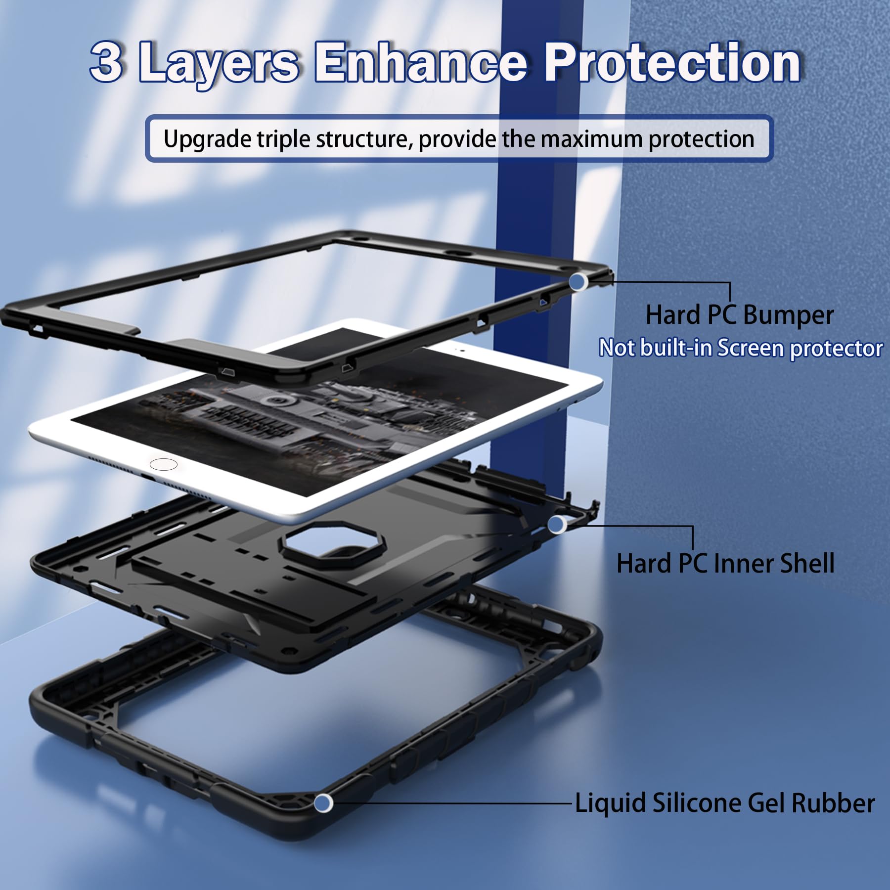 Shockproof iPad Case for iPad 6th/5th Gen (2018/2017), iPad Air 2/1st Gen & iPad Pro 9.7 - Heavy Duty Protective Cover with Shoulder Strap & Pencil Holder - Perfect for Travel, Work & School (Black)