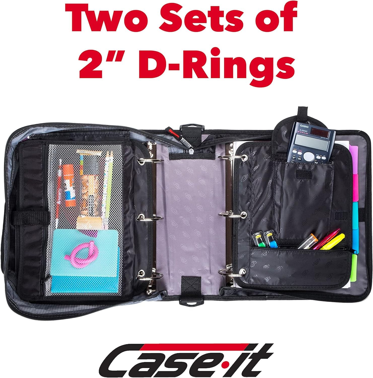 Case-it The Dual 2.0 Zipper Binder Backpack - 6 Pack Black - 800 Sheet Capacity with 5 Subject File Folder & Multiple Pockets - Includes Shoulder Strap & 2 Inch D-Rings - Perfect for School, College, Office & Travel Organization