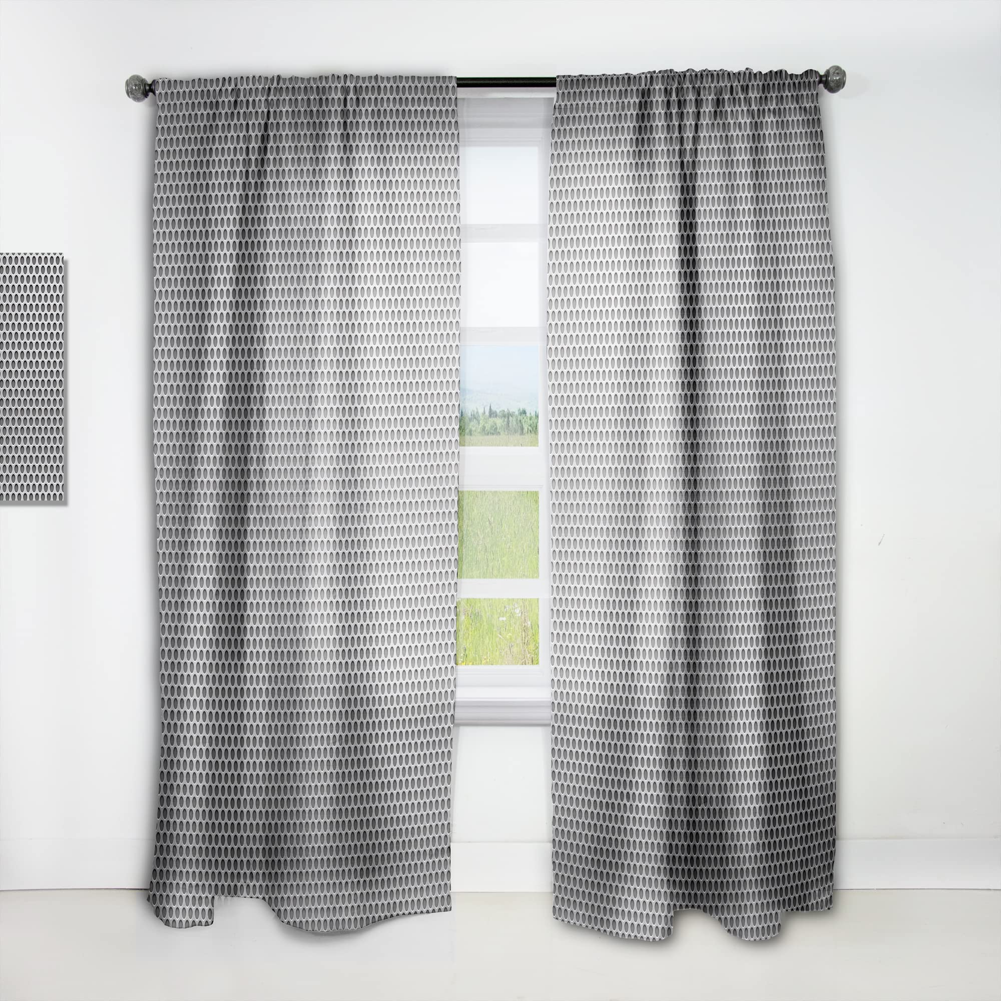3D Circles Metal Grill Thermal Insulated Curtains - Single Panel 52x90 Inches - Blackout Drapes for Bedroom & Living Room - Perfect for Home Decor, Privacy & Temperature Control