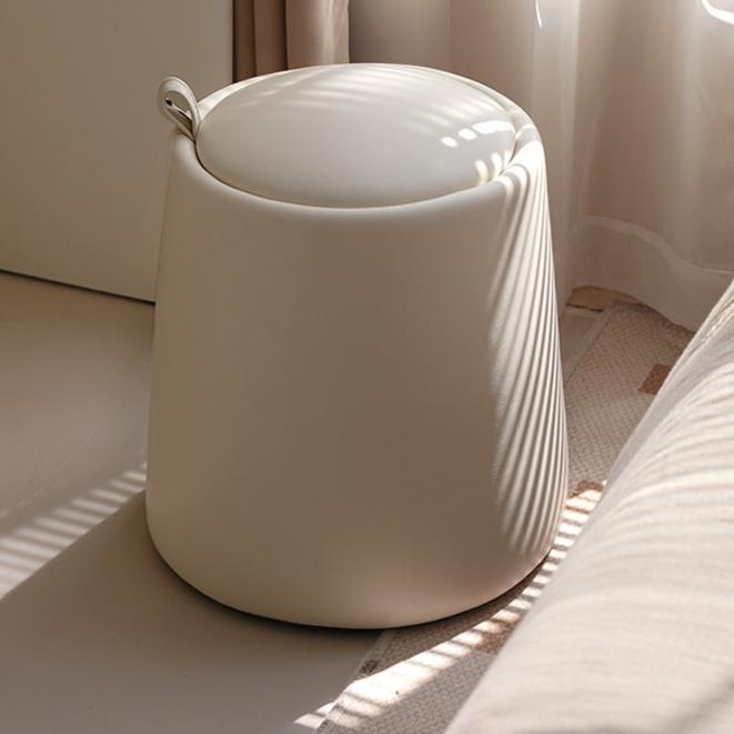 Organic Leather Makeup Stool - Cream Round Vanity Seat with Storage for Bedroom & Dressing Room - Perfect for Makeup Artists & Home Decor