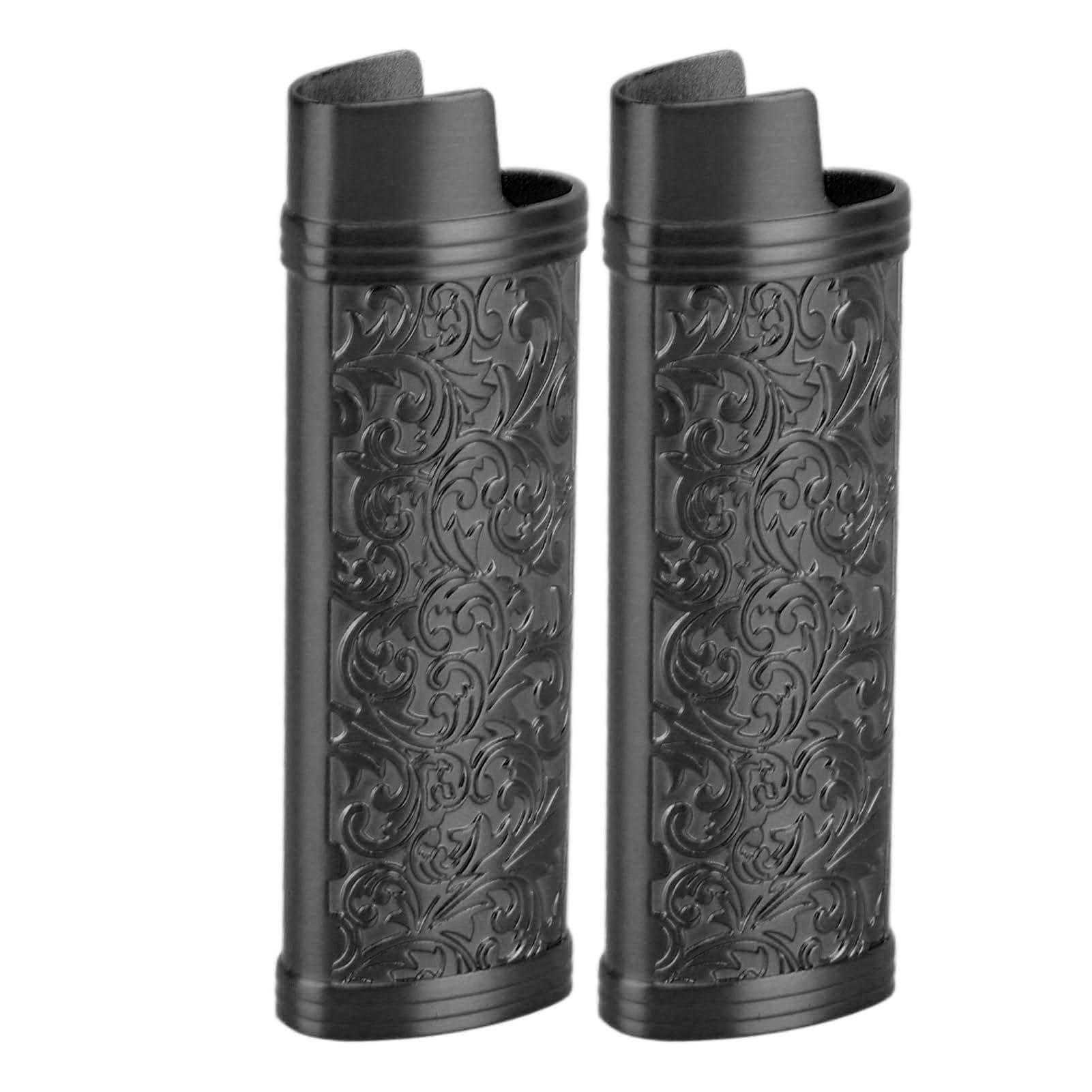 Vintage Floral Zinc Alloy Lighter Case - 2PCS Reusable Metal Cover for Everyday Carry & Outdoor Use
