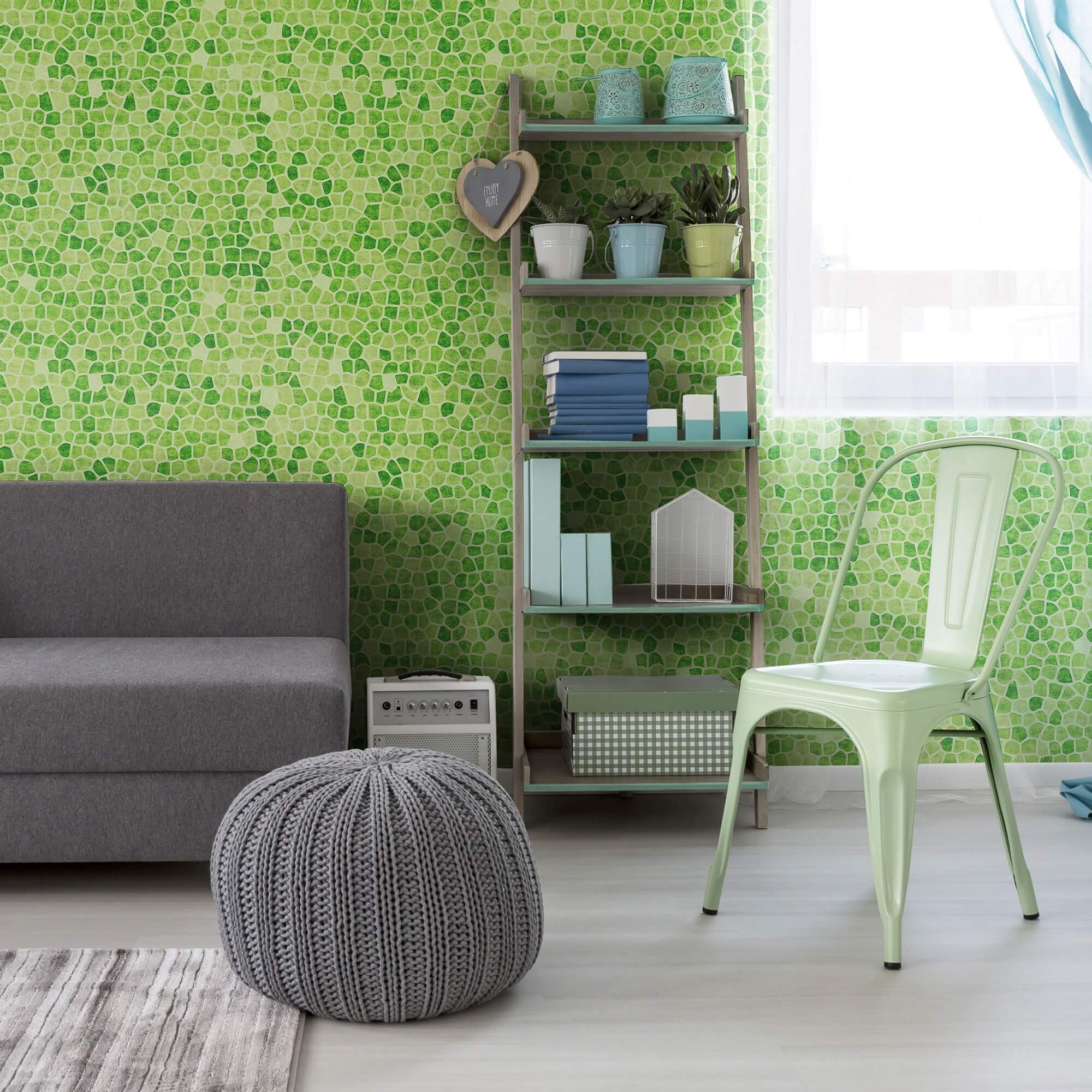 Green Mosaic Tile Adhesive Peel and Stick Removable Wallpaper 35