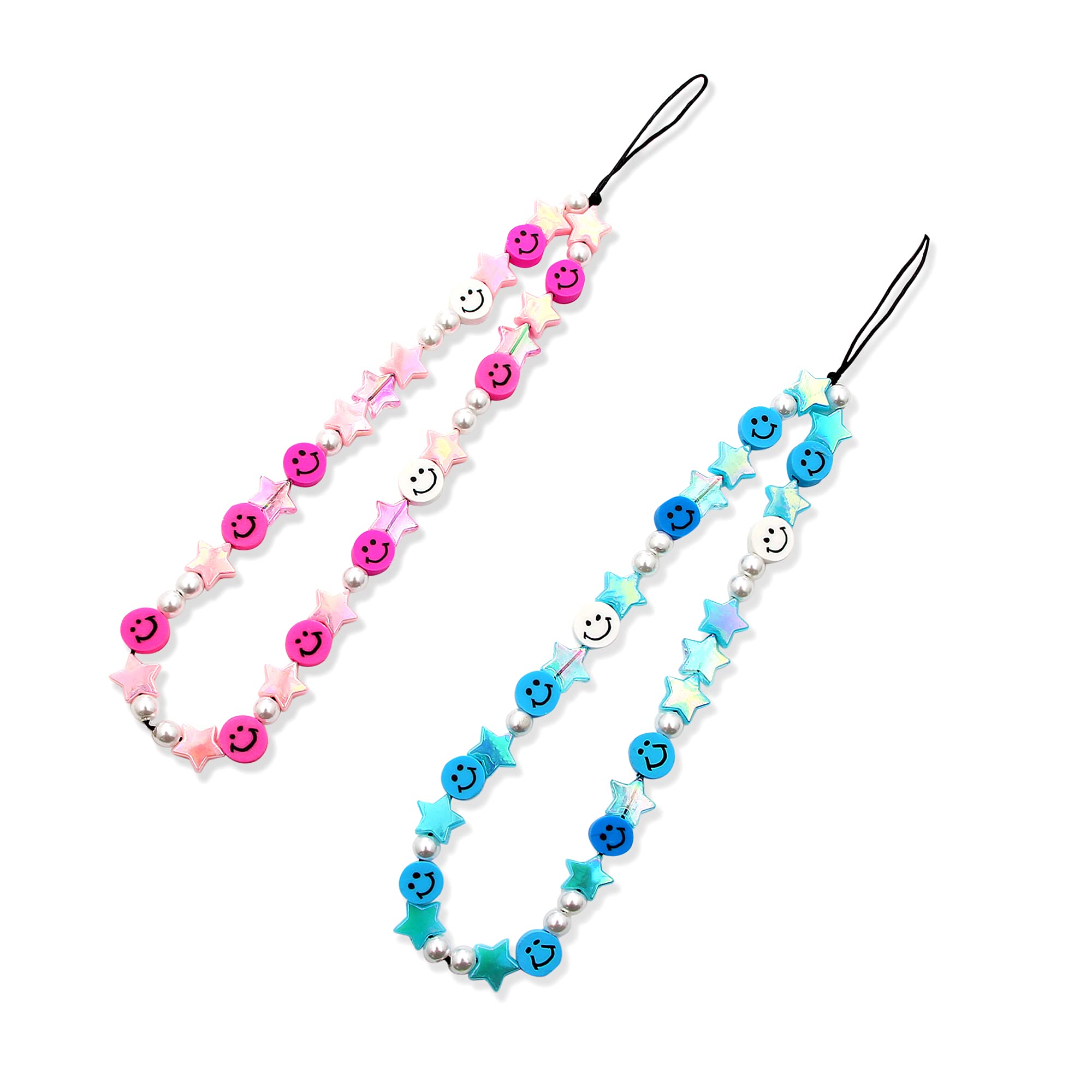 LUHUOH Smiley Face Beaded Phone Lanyard - Handmade Rainbow Phone Charm Strap with Wrist Strap & Keychain | Kawaii Y2K Phone Accessories for Women | Perfect for Phone Security, Fashion Accessory & Gift Giving