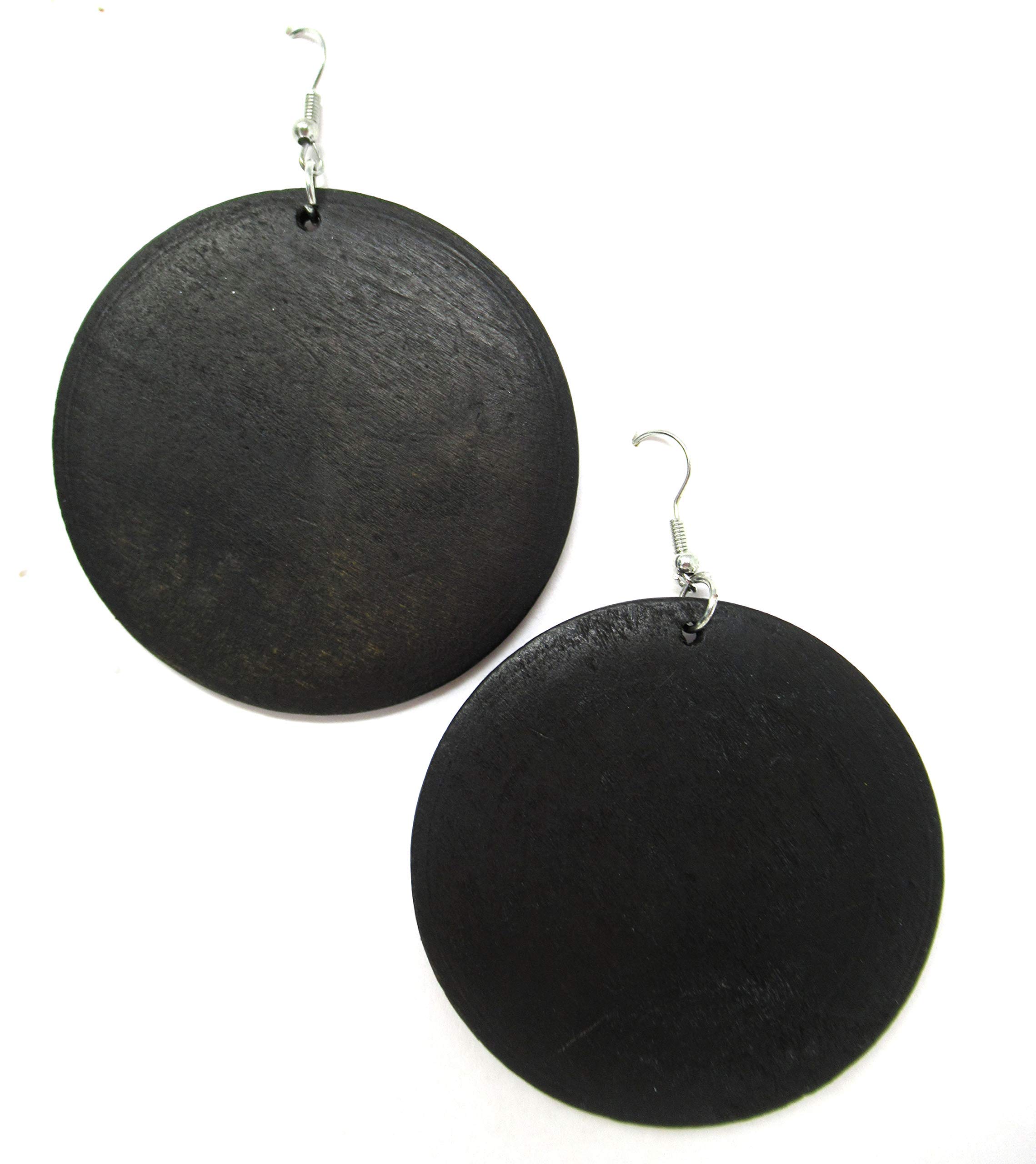 Handmade Wooden Earrings for Women - Boho Geometric Circle Wood Earrings - Lightweight Black Ethnic Dangle Earrings - Perfect for Casual, Festival & Boho Chic Outfits