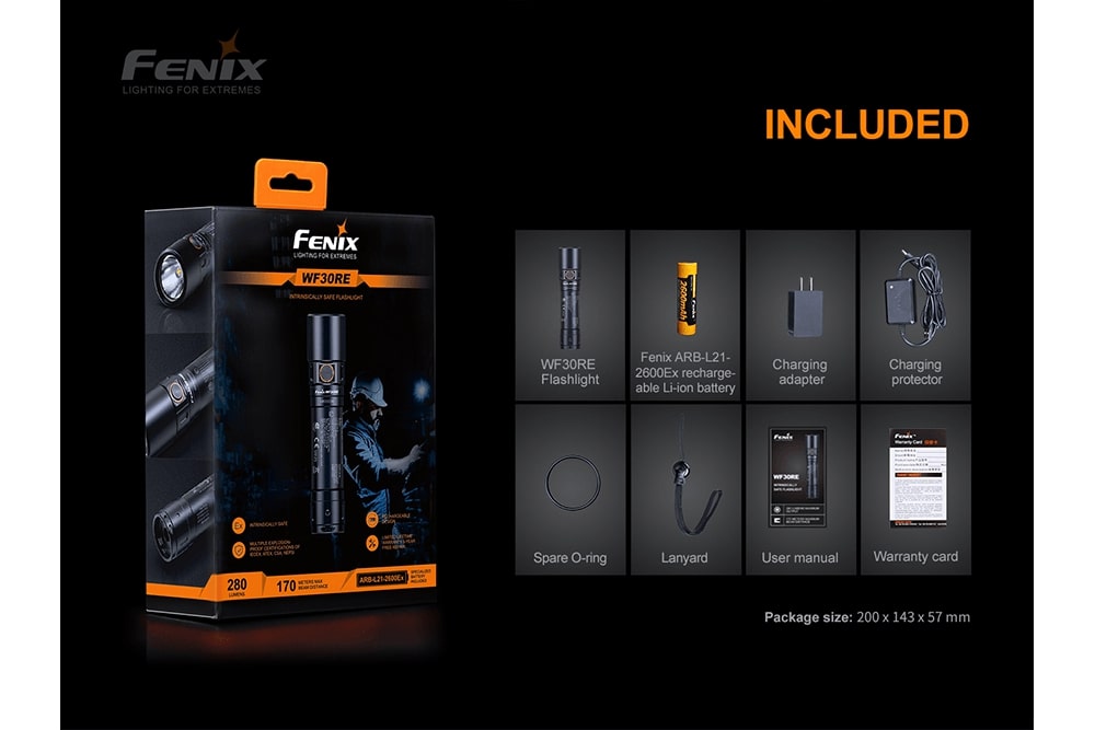 Fenix WF30RE Intrinsically Safe Flashlight - 280 Lumens LED Flashlight for Hazardous Areas | Perfect for Oil Rig, Mining, Chemical Plant & Emergency Use