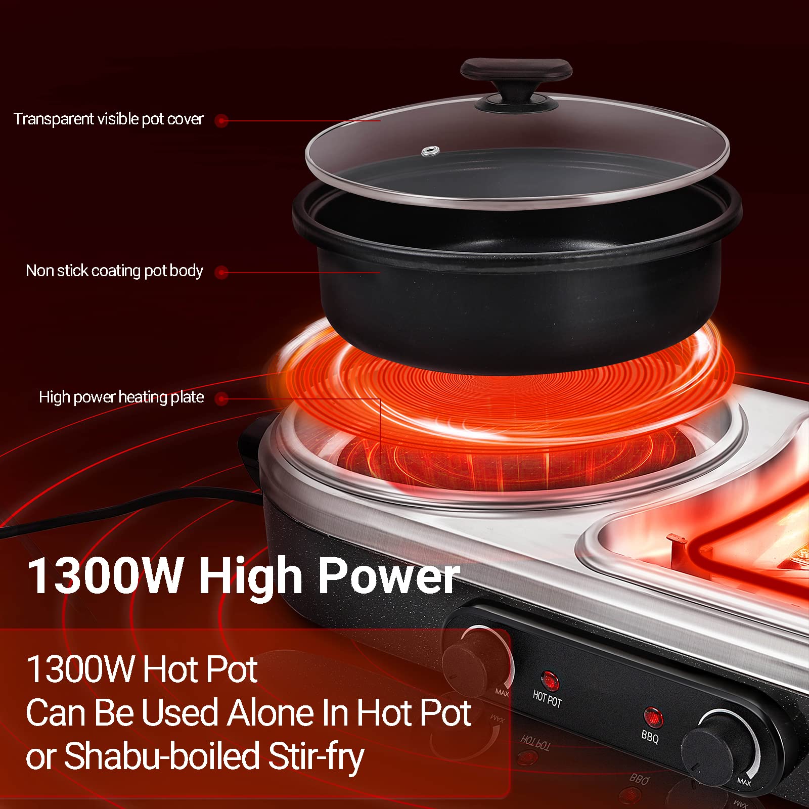 2-in-1 Electric Grill & Hot Pot - Indoor Smokeless Korean BBQ Grill with Non-Stick Surface | Dual Temperature Control | Perfect for Family Gatherings & Indoor Cooking (2-10 People Capacity) | Great for Home Parties, Camping & Small Restaurants