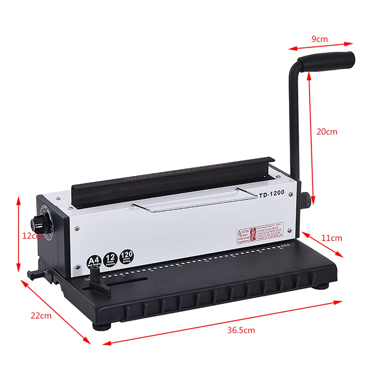 INTBUYING All Steel Metal Base Wire Coil Binding Machine - 34 Holes 3:1 Square Punching, 120 Sheets Binding Capacity (Model TD1200) - Perfect for Office Documents, School Projects, and Professional Reports