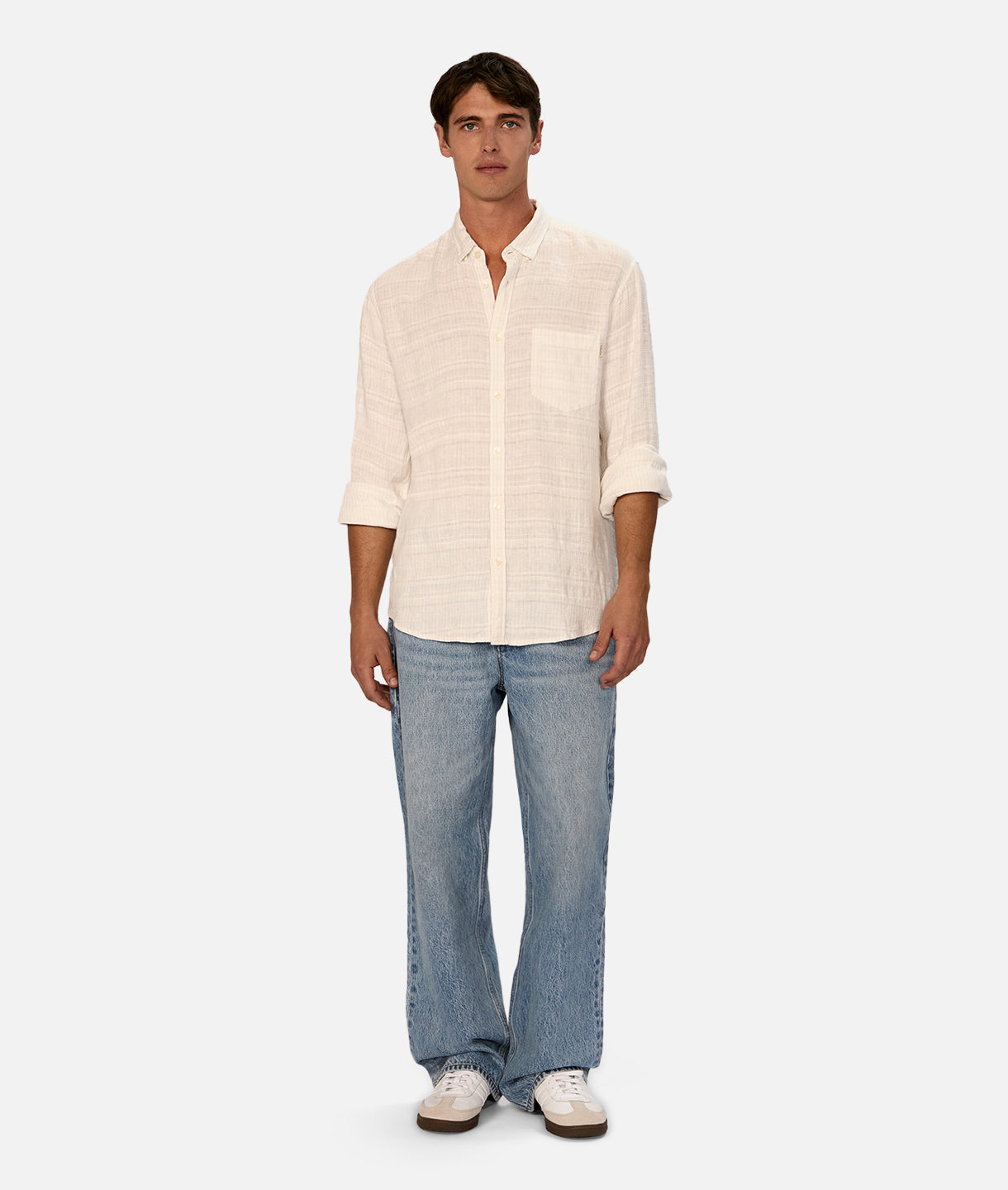 Premium Honduras Long Sleeve Linen Shirt for Men - Breathable & Comfortable - Light Cream Sky Color - Perfect for Summer, Beach Vacations & Casual Outings