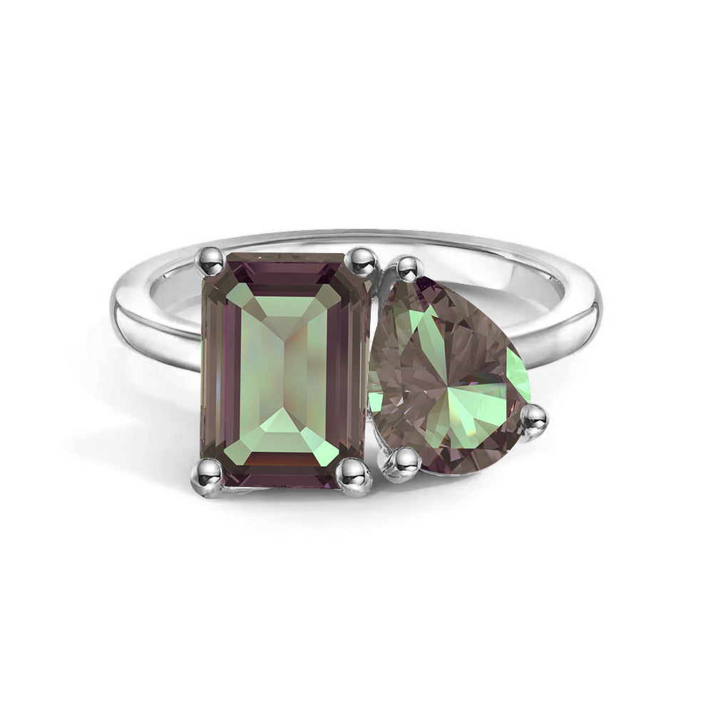 Personalized Alexandrite Toi et Moi Anniversary Ring - Custom Birthstone Jewelry for Couples, Engagements & Romantic Gifts