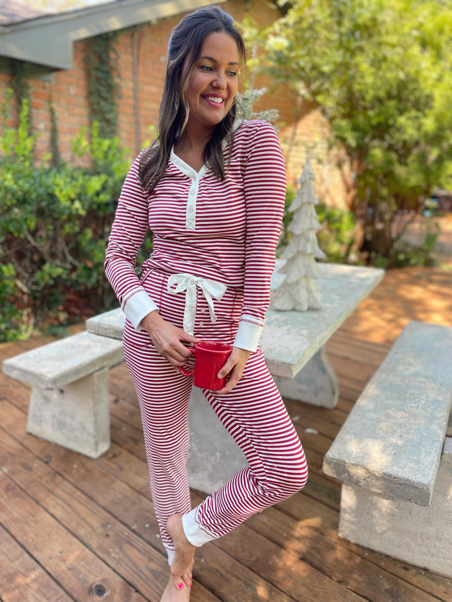 PREORDER: Women's Candy Striped Pajama Pants Set - Soft Cotton Sleepwear for Lounge & Bedtime - Cozy Nightwear for Relaxing at Home