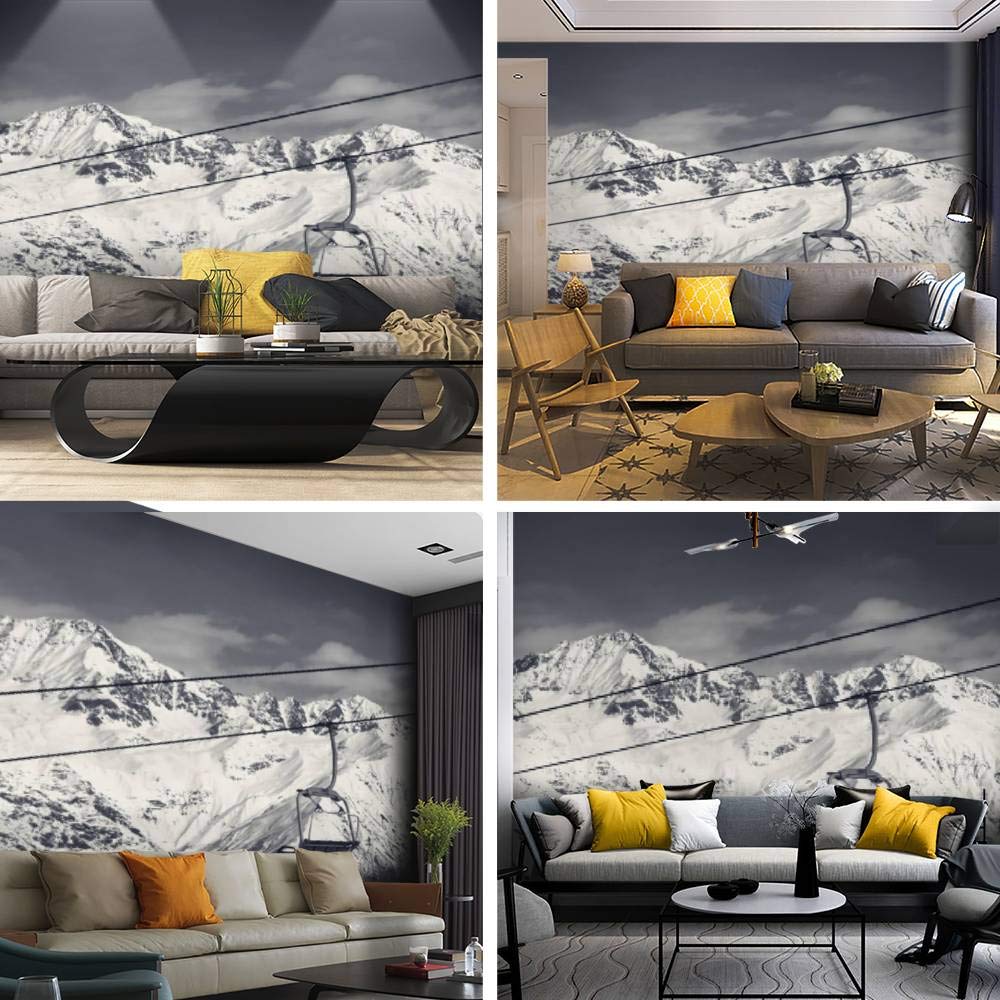Scenic Ski Resort Chairlift & Snowy Mountains Canvas Print - Self-Adhesive Peel & Stick Wallpaper Mural for Living Room, Bedroom, Home Office | Perfect for Winter-Themed Home Decor & Ski Enthusiast Gifts