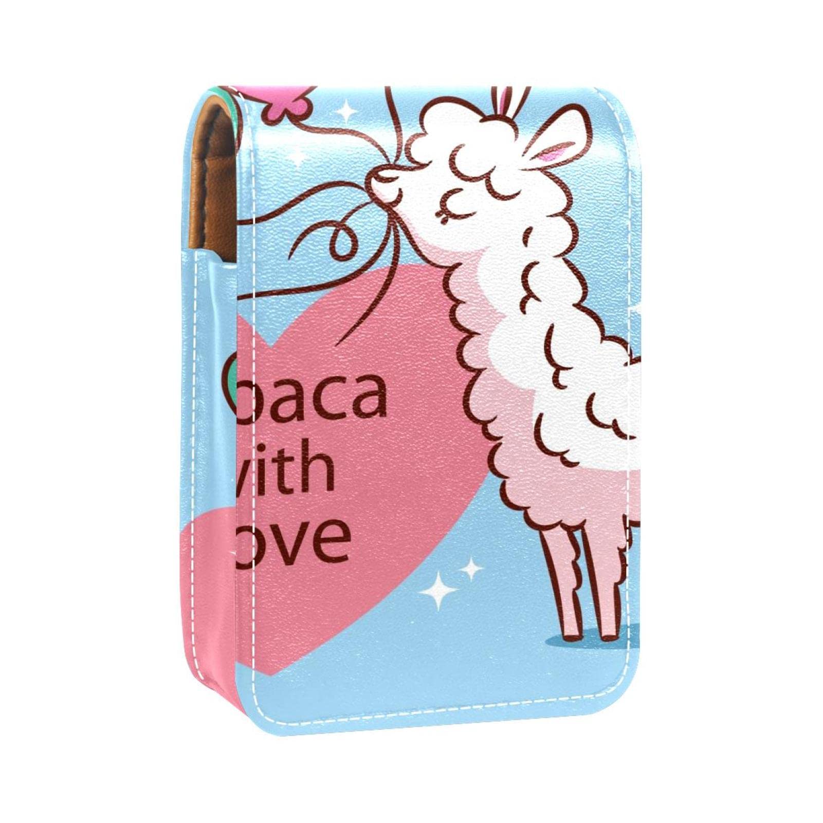Personalized Lipstick Case - Cute Alpaca Design Portable Makeup Bag & Cosmetic Pouch Organizer for Women | Perfect for Travel, Gift, and Daily Makeup Storage (Blue Balloon Background)