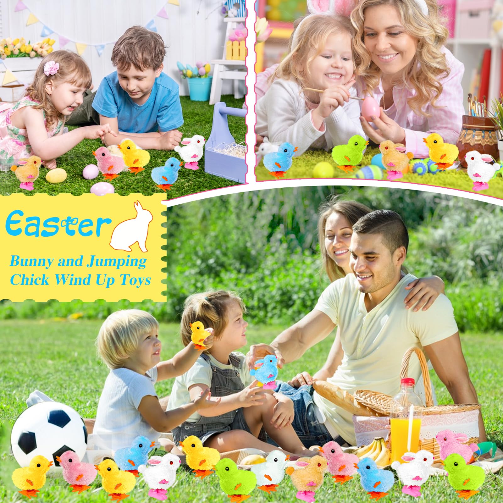 12PCS Wind Up Chicken Bunny Jumping Chicks - Cute Hopping Rabbits Plush Toys for Kids Toddlers - Easter Basket Stuffers, Birthday Party Favors, Classroom Rewards & Fun Sensory Play Gifts