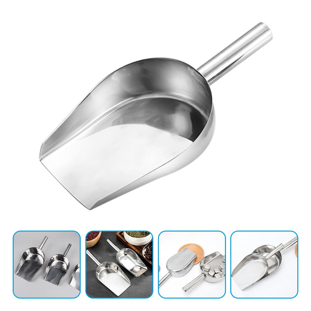 Stainless Steel Ice Scoop for Ice Maker - Large Metal Utility Scoop for Ice Cubes, Candy, Pet Food - Flat Bottom Design - Perfect for Kitchen, Bar, Restaurant & Home Use