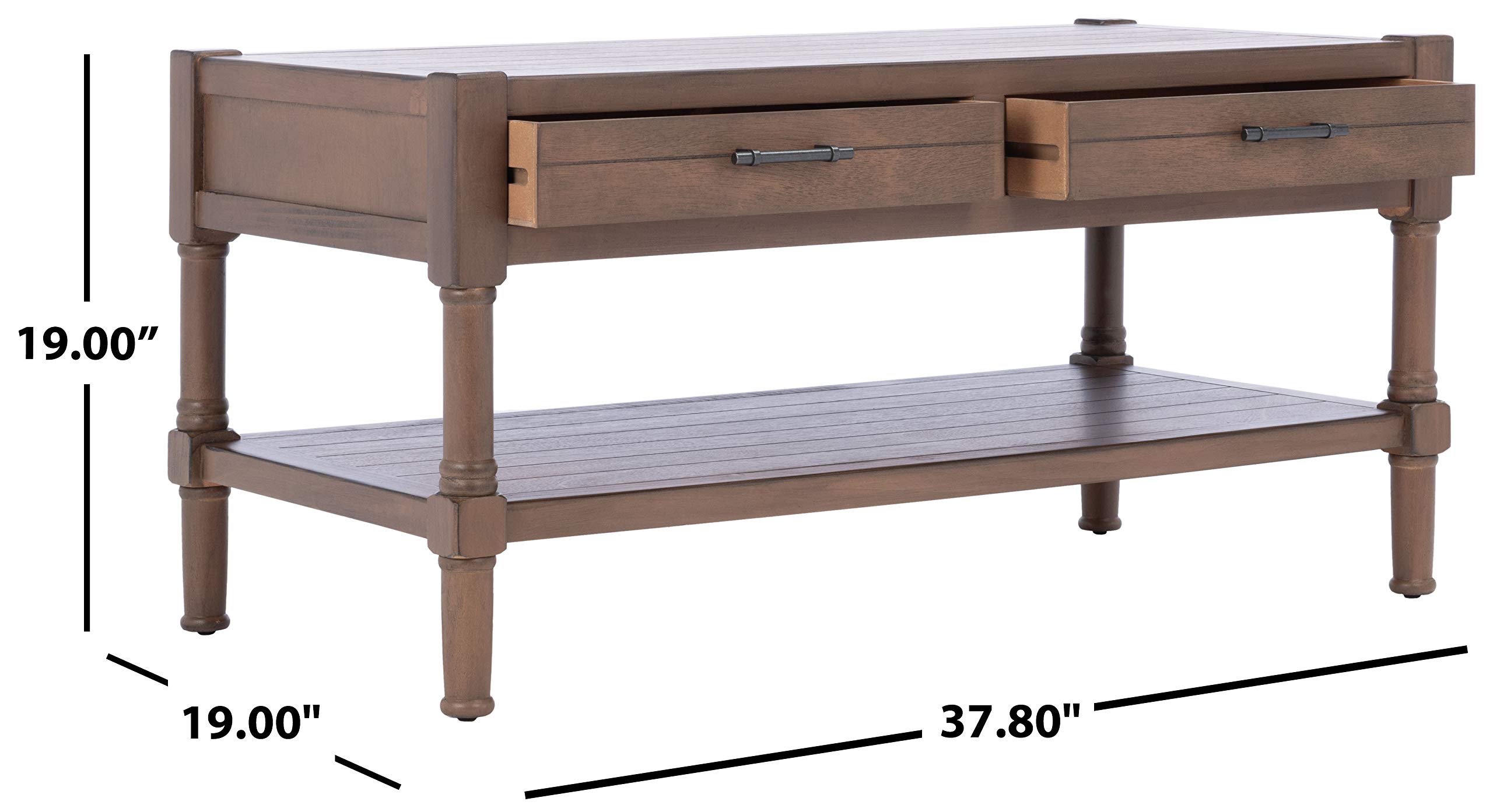 SAFAVIEH Filbert Brown 2-Drawer Coffee Table with Bottom Shelf - Modern Living Room Furniture COF5703C - Perfect for Small Spaces, Apartments & Cozy Home Decor