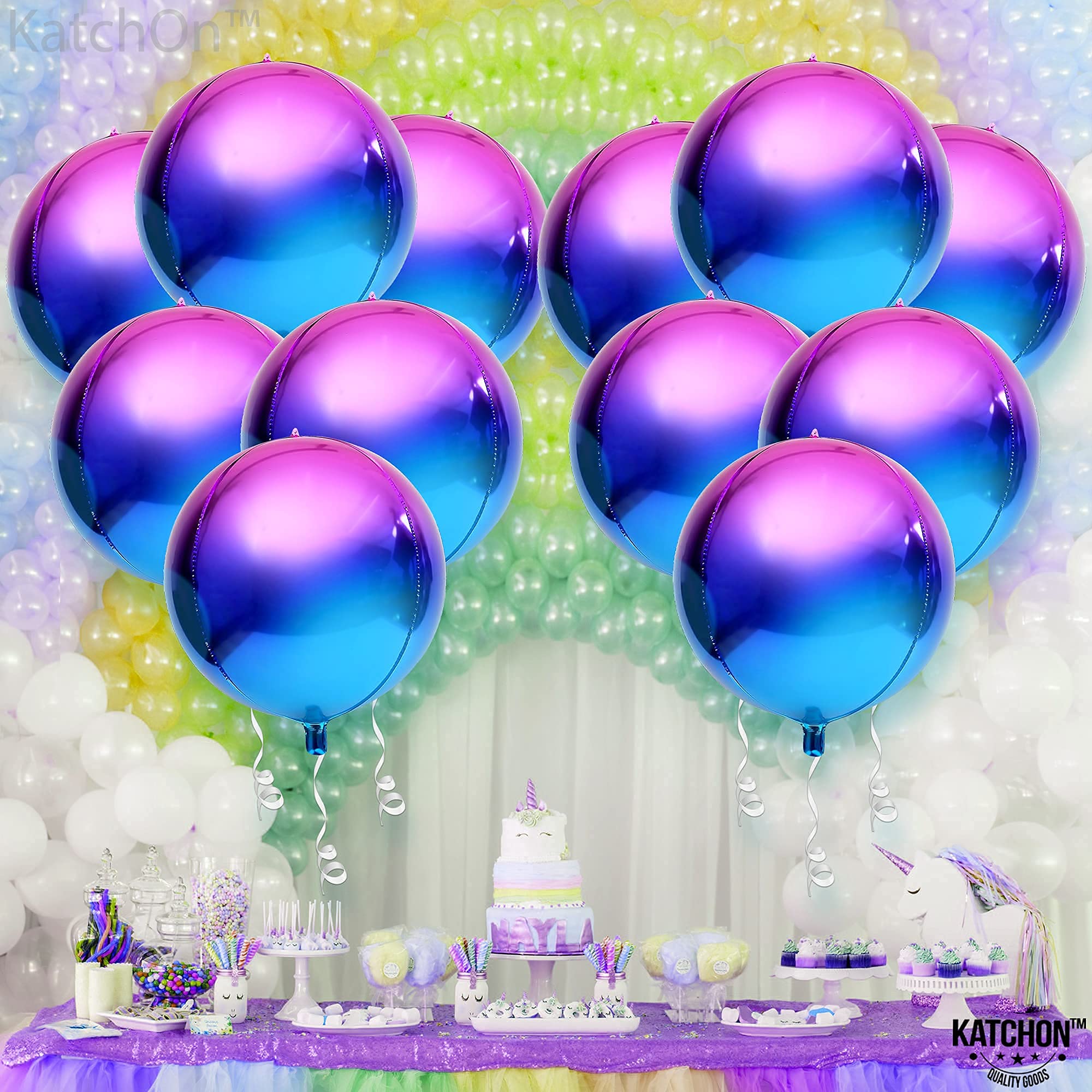 Katchon 22 Inch Purple Galaxy Balloons - Pack of 12 | Metallic & Iridescent Party Balloons for Galaxy Themed Decor | Perfect for Birthday Parties, Baby Showers & Space-Themed Events
