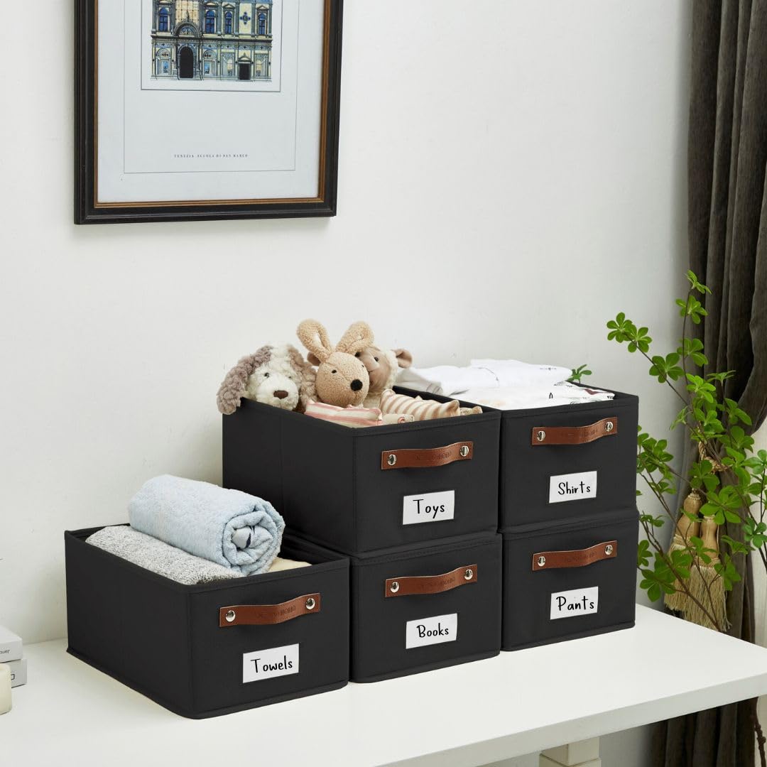DECOMOMO 6-Piece Black Linen Storage Baskets - 15