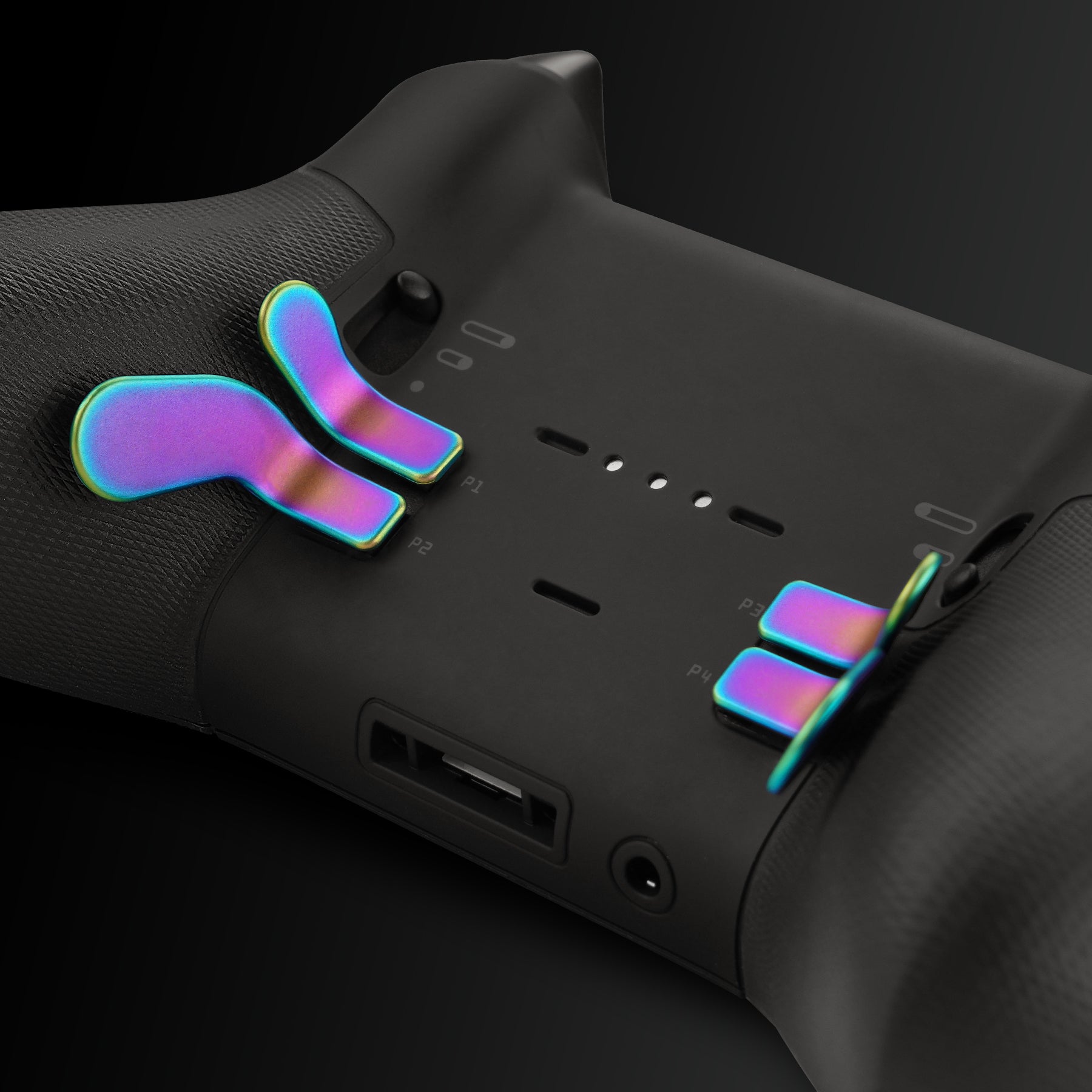eXtremeRate 6-in-1 Replacement Kit - Metallic Magnetic Stainless Steel Back Paddles & D-Pad for Xbox One Elite/Elite Series 2/Elite 2 Core Controller - Rainbow Aura Blue & Purple - Perfect for Competitive Gaming & Controller Customization