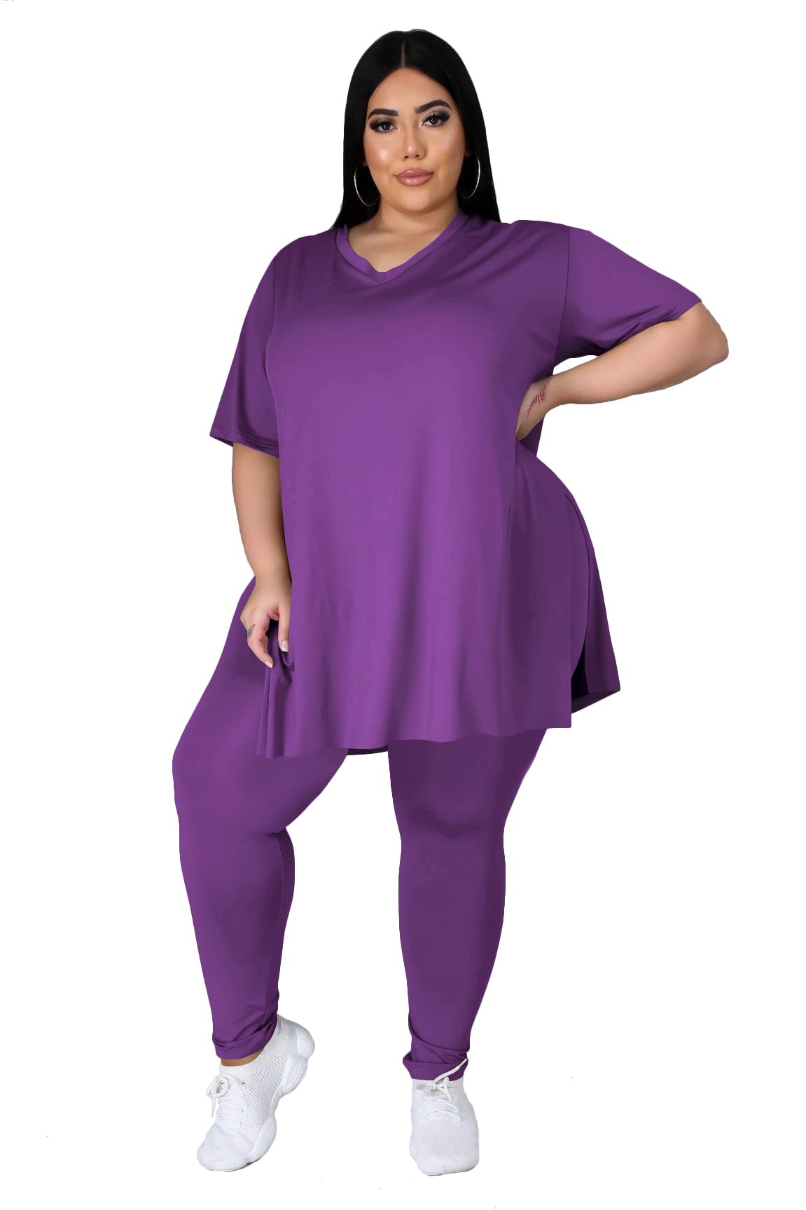 Plus Size Women's Two-Piece Loungewear Set - Oversized T-Shirt & Long Sweatpants Comfy Outfit for Summer | Casual Wear, Home Relaxing, Yoga & Travel