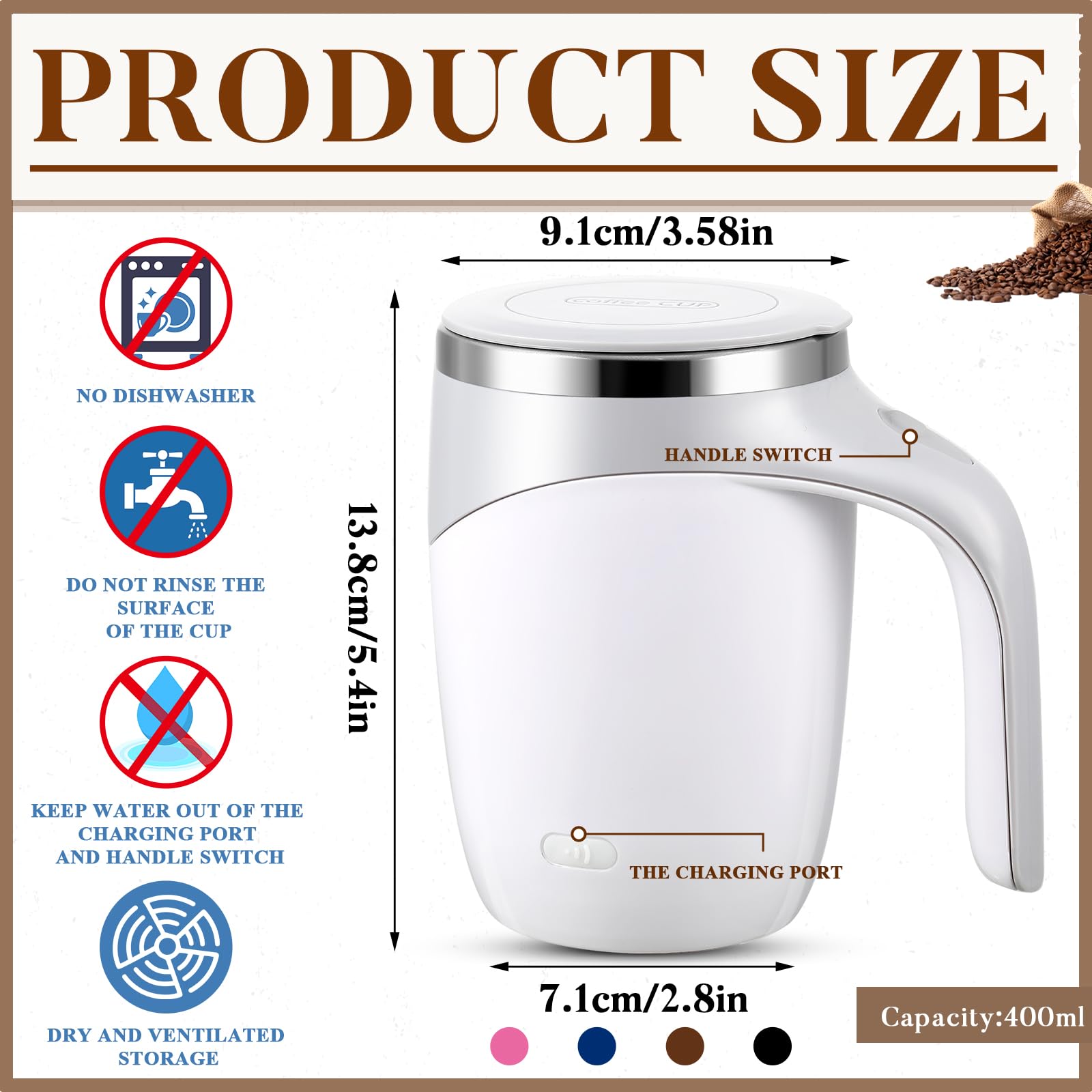 Patelai 10 Pack Self Stirring Coffee Mugs - 13.5oz Stainless Steel Auto Mixing Cups with Electric Stirrer - Perfect for Office, Home & Gifts (Father's Day, Birthday, Employee Appreciation) - Ideal for Coffee, Tea, Hot Chocolate & Protein Shakes