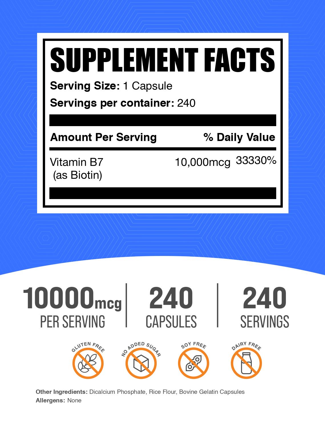Biotin 10000mcg Hair Skin & Nails Vitamin Capsules - Supports Healthy Hair Growth, Strong Nails & Glowing Skin - Perfect for Daily Beauty Supplement Routine