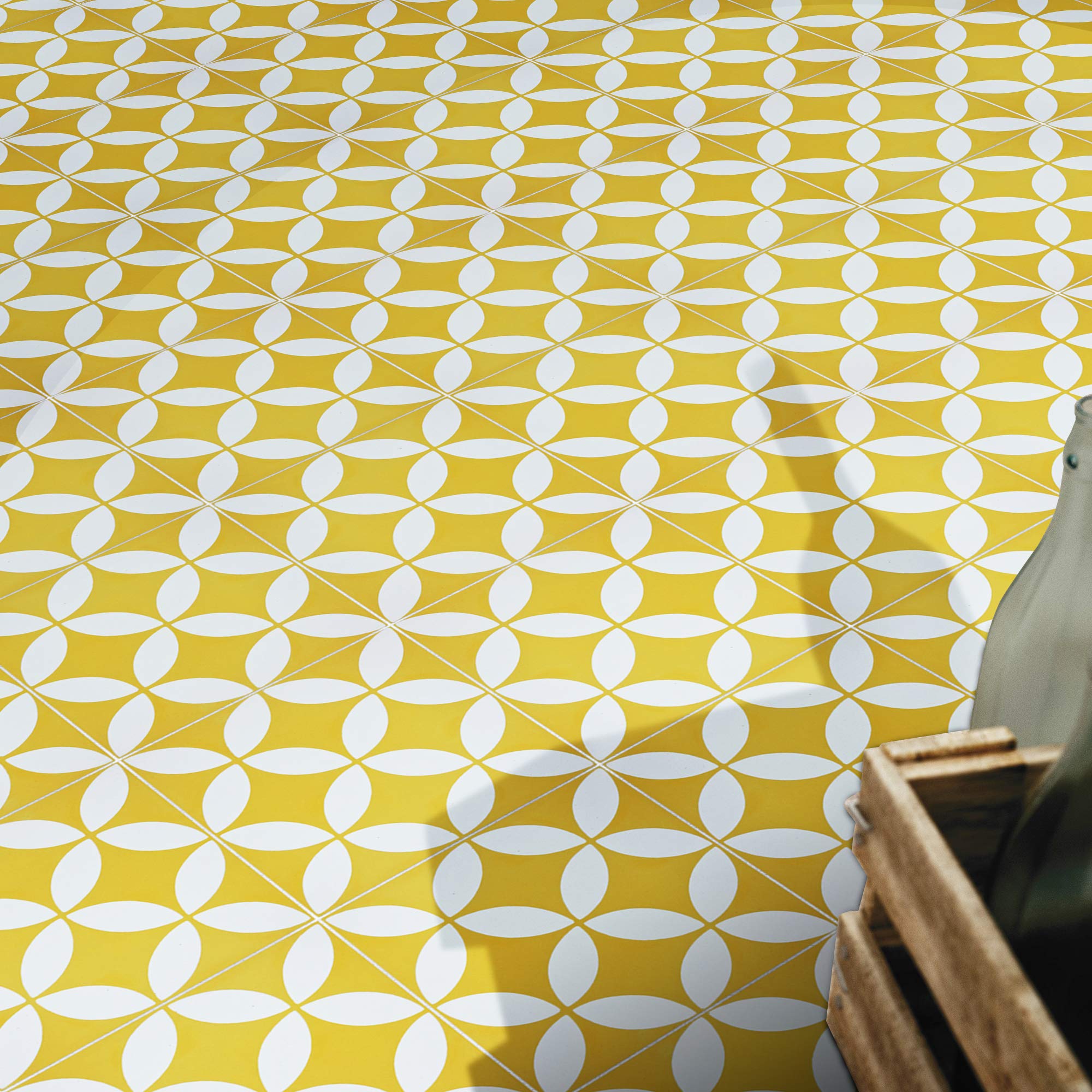 Handmade Moroccan Cement Mosaic Tile - Pack of 12 (Yellow & White) | Authentic Amlo Design for Kitchen Backsplash, Bathroom Floor & Mediterranean Home Decor