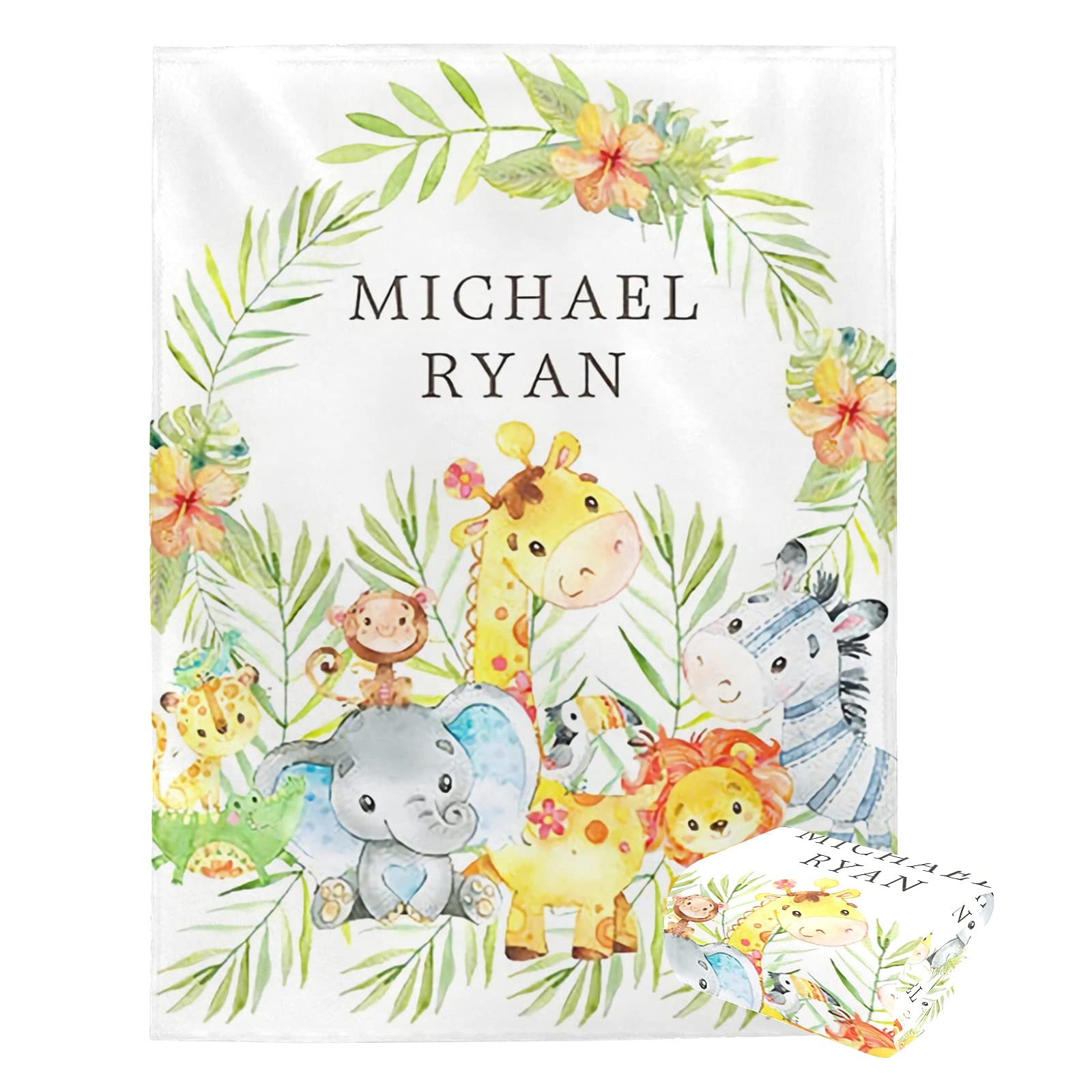 Personalized Baby Blanket with Name & Animals - Custom Soft Newborn Blanket for Boys & Girls | Baby Shower Gift, Nursery Decor & Neutral Baby Essentials | Perfect for Cuddling, Swaddling & Swaddling | Great for Newborn Photos, Travel, Bedtime & Nursery Decorations | Ideal for Baby Registry, First Birthday Gift & Cozy Nursery Styling