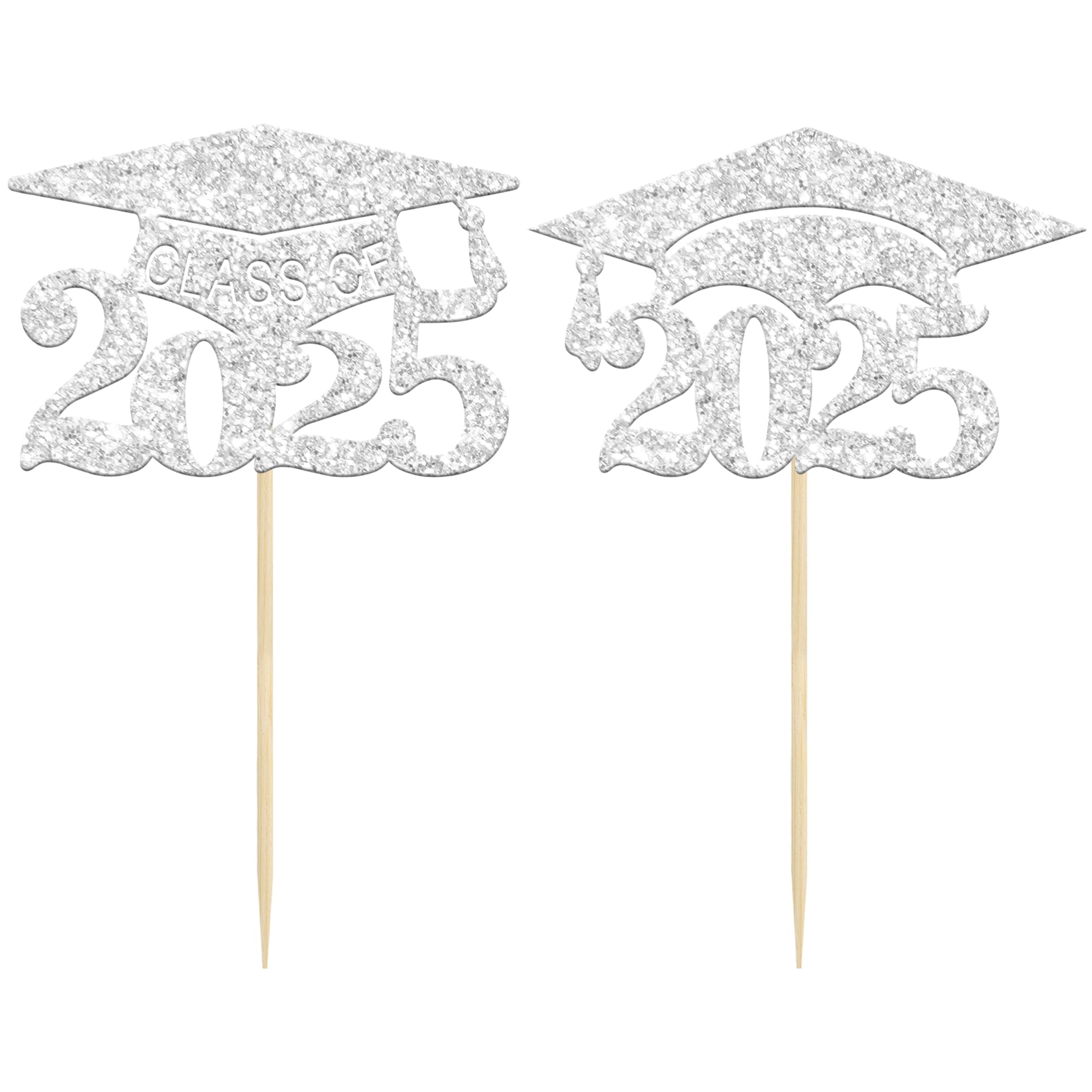 **24 Pack 2025 Graduation Cap Cupcake Toppers - Silver Glitter Class of 2025 Cake Decorations for Graduation Party, Birthday & Celebration**    *(Perfect for Graduation Cakes, Cupcakes, Desserts & Party Decorations)*
