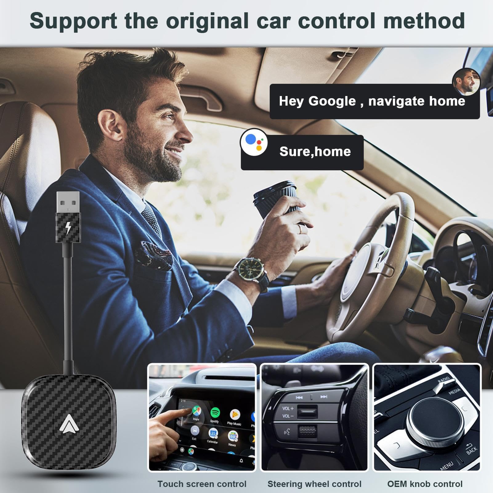 Facynde Wireless Auto Car Adapter - Bluetooth Multimedia Adapter for Wired to Wireless Conversion | Fast Transmission, Universal Phone Compatibility (Android 10.0+) | Perfect for Hands-Free Calling & Music Streaming in Your Vehicle
