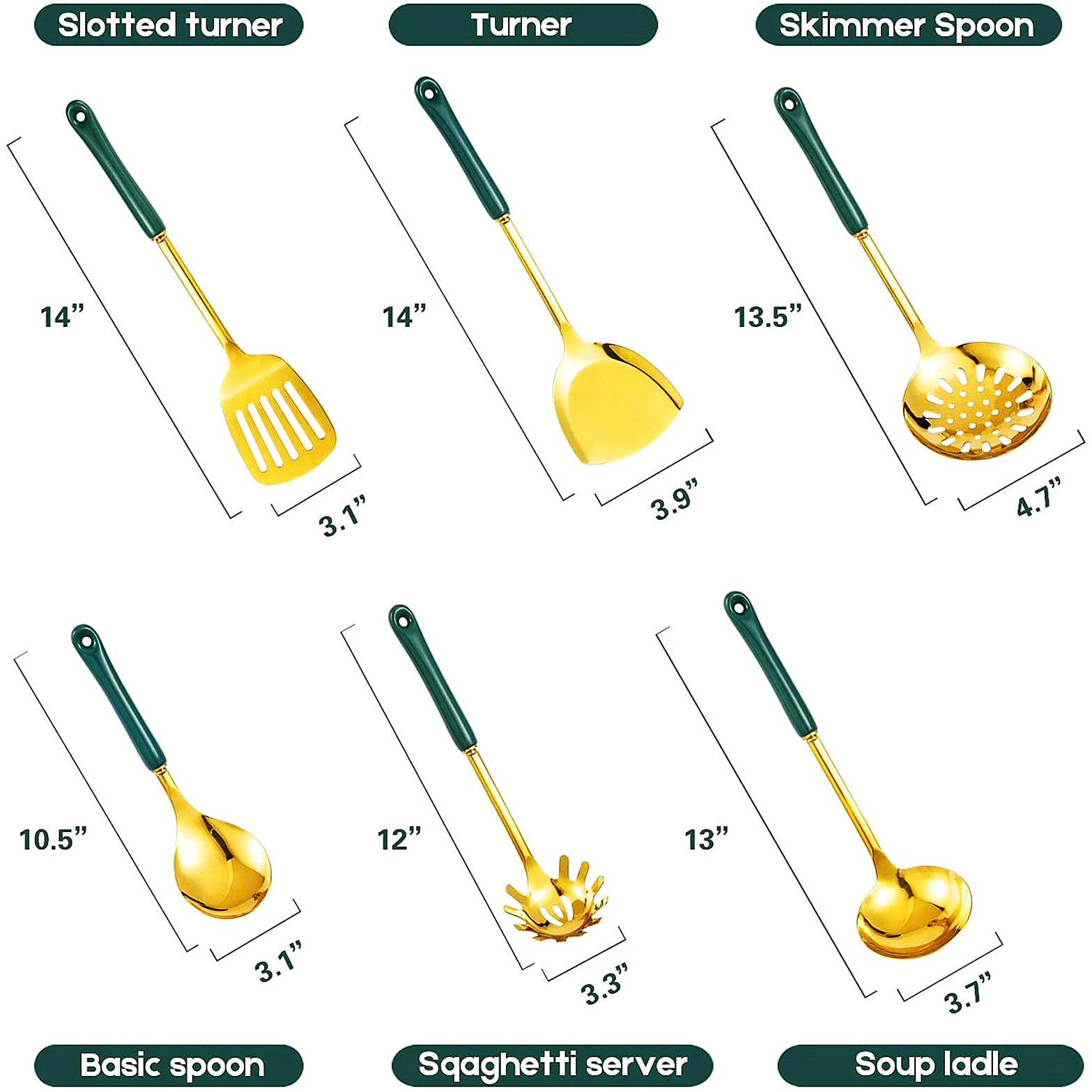 Premium 12-Piece Cooking Utensils Set with Holder - Stainless Steel Soup Ladle, Spatula, Slotted Turner, Skimmer Spoon & Rice Paddle - Non-Slip Heat Resistant Kitchen Tools for Frying, Baking & Cooking - Perfect for Home Chefs & Professional Kitchens