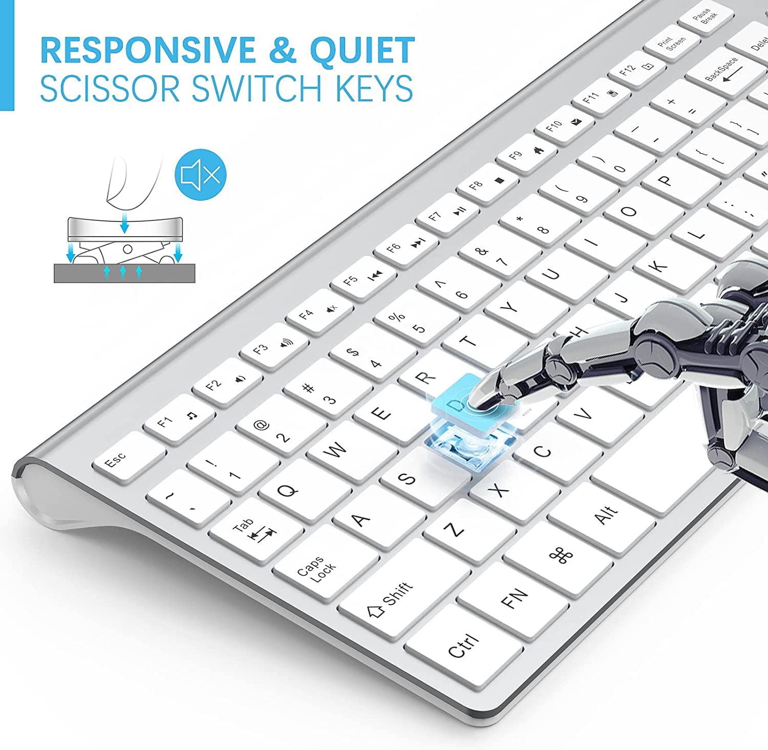 Wireless Keyboard and Mouse Combo with Numeric Keypad - Slim USB Wireless Keyboard & Mouse Set for iMac, Mac, PC, Laptop, Tablet - Compatible with Windows (Silver White) - Perfect for Office Work, Home Computing, and Gaming