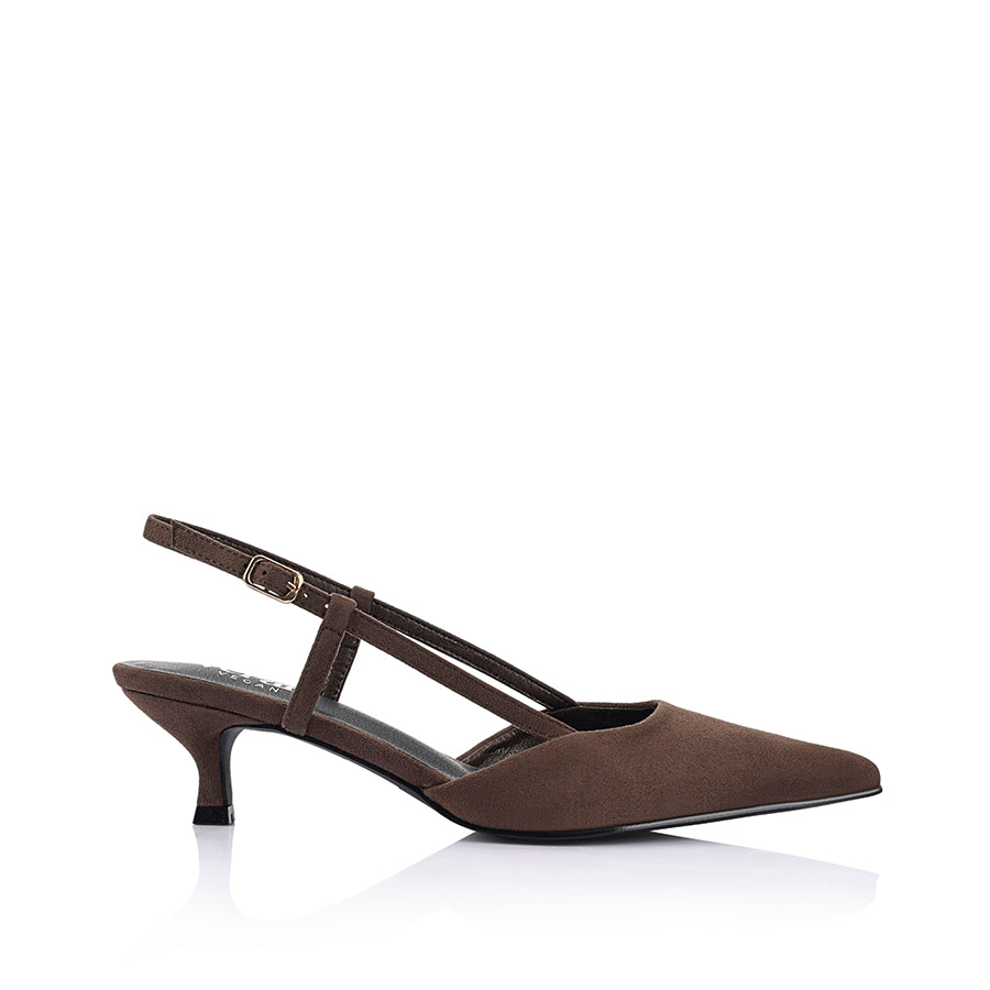 Lucas Slingback Kitten Heels - Chocolate Brown Micro Suede Women's Shoes for Work, Office & Special Occasions