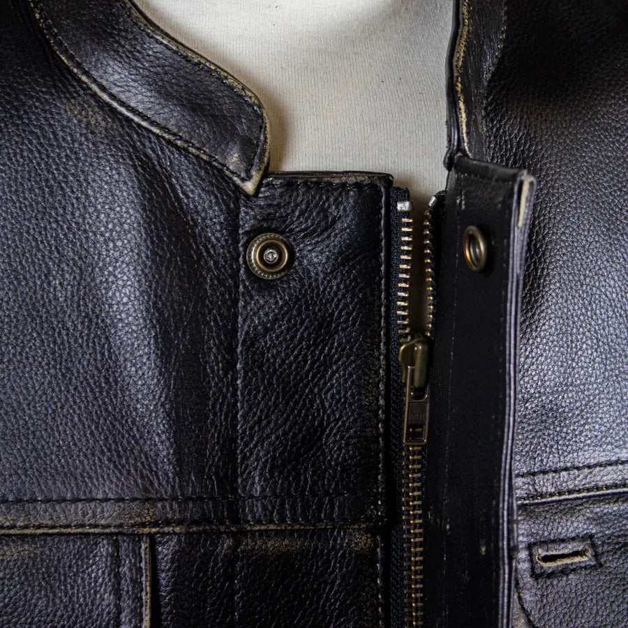 Open Road Men's Distressed Leather Club Vest - Vintage Biker Jacket for Motorcycle Riding & Casual Outfits