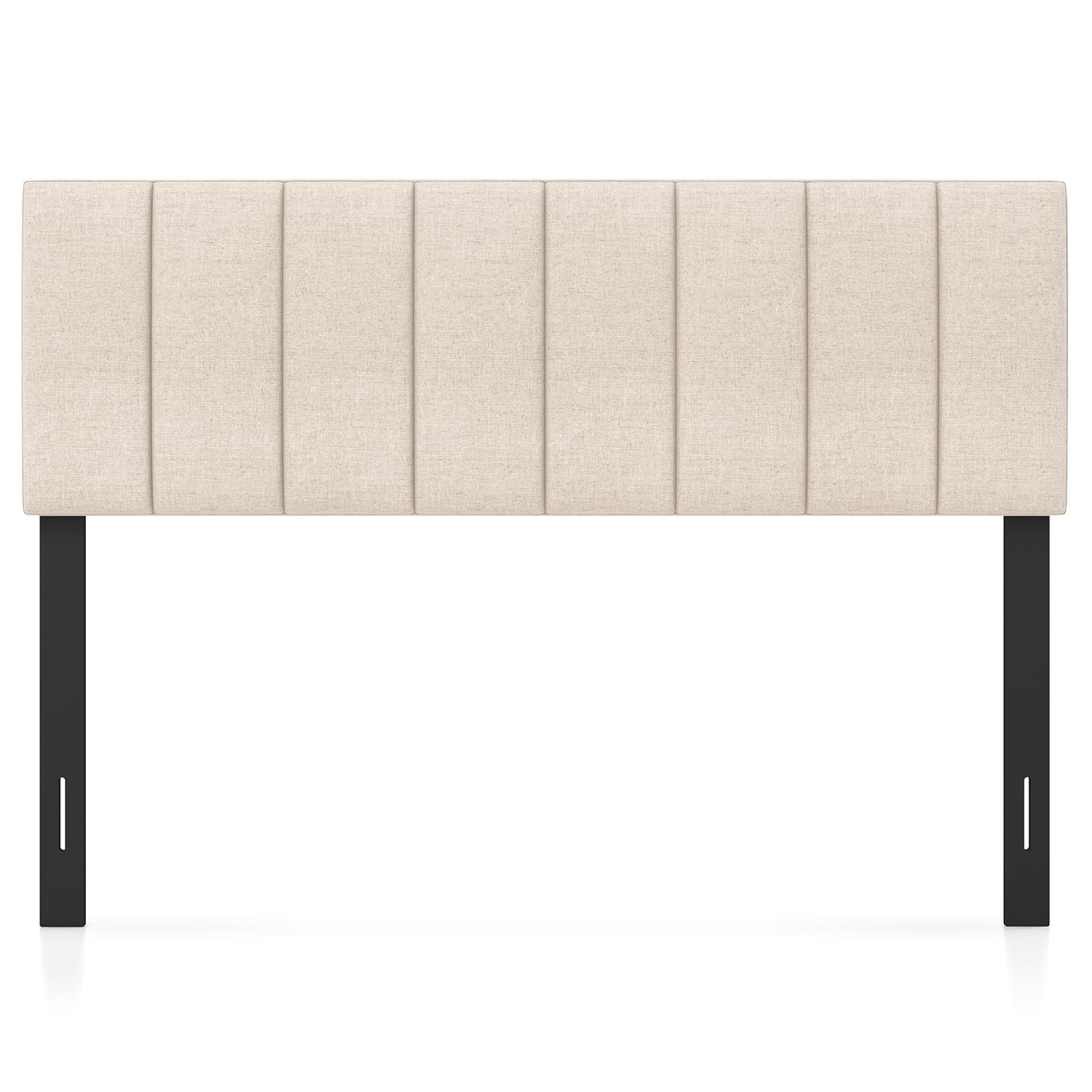 KOMFOTT Beige Linen Upholstered Headboard - Full & Queen Size Bed with Vertical Channel Tufting | Solid Wood Legs & Adjustable Width | Easy Assembly Padded Backboard | Perfect for Bedroom Makeover & Cozy Reading Nook