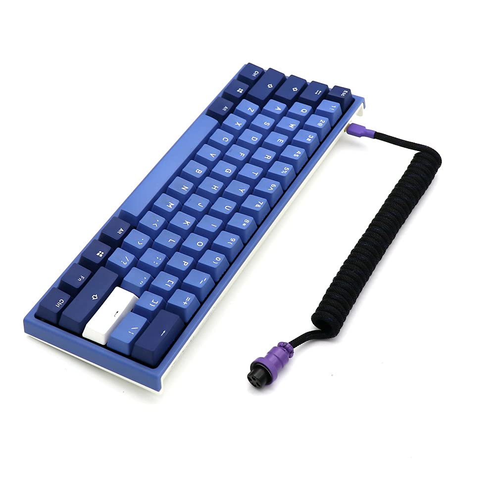 Angitu Reverse Coil Mechanical Keyboard Cable - L-Shaped USB Type C Cable with Double Layer Sleeve & GX16 Aviator Connector (106+Black) - Perfect for Gaming, Office & Custom Keyboard Setups