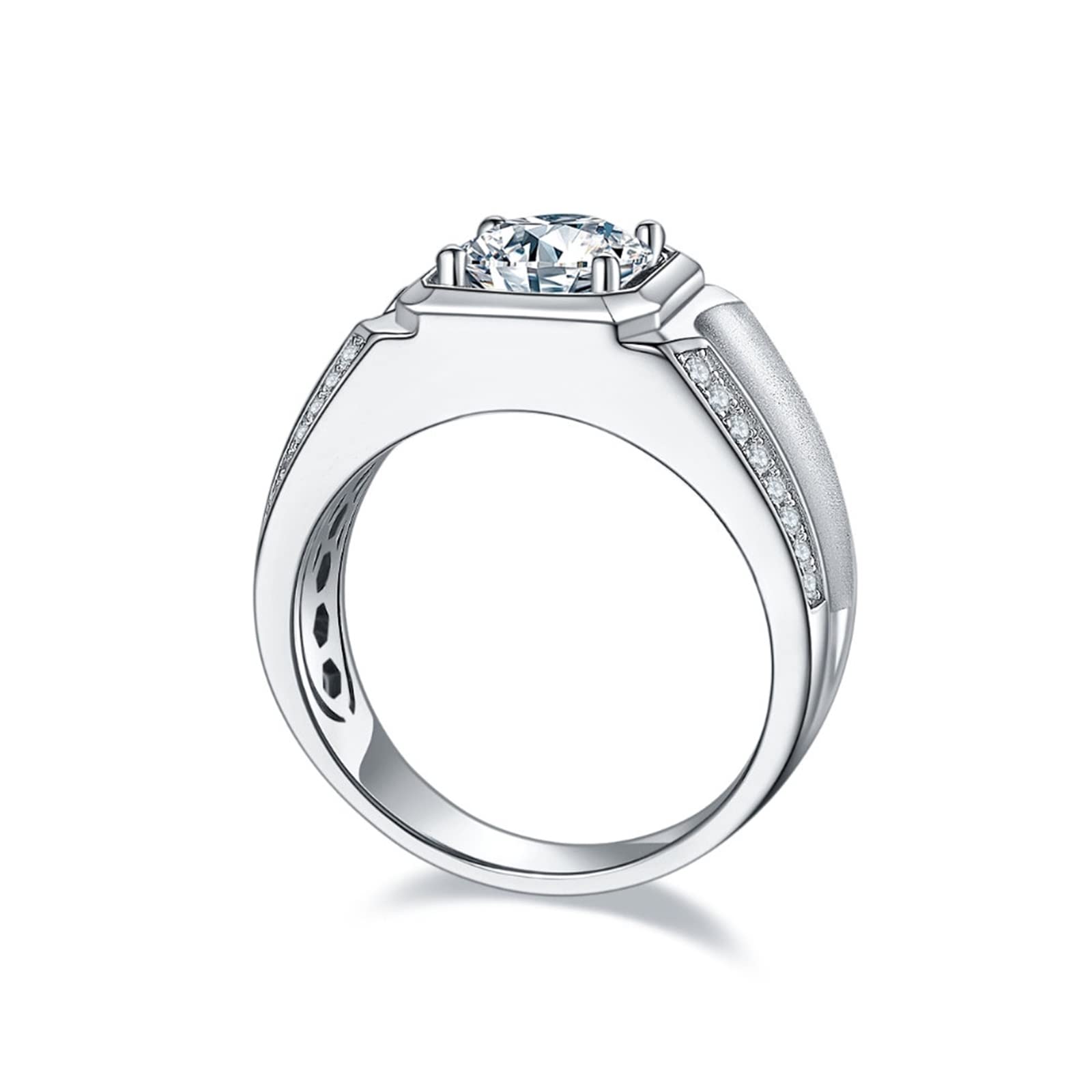 Sterling Silver Men's Wedding Band - Square Wide Ring with Zirconia, White Gold Plated for Men - Perfect for Engagement, Anniversary & Special Occasions