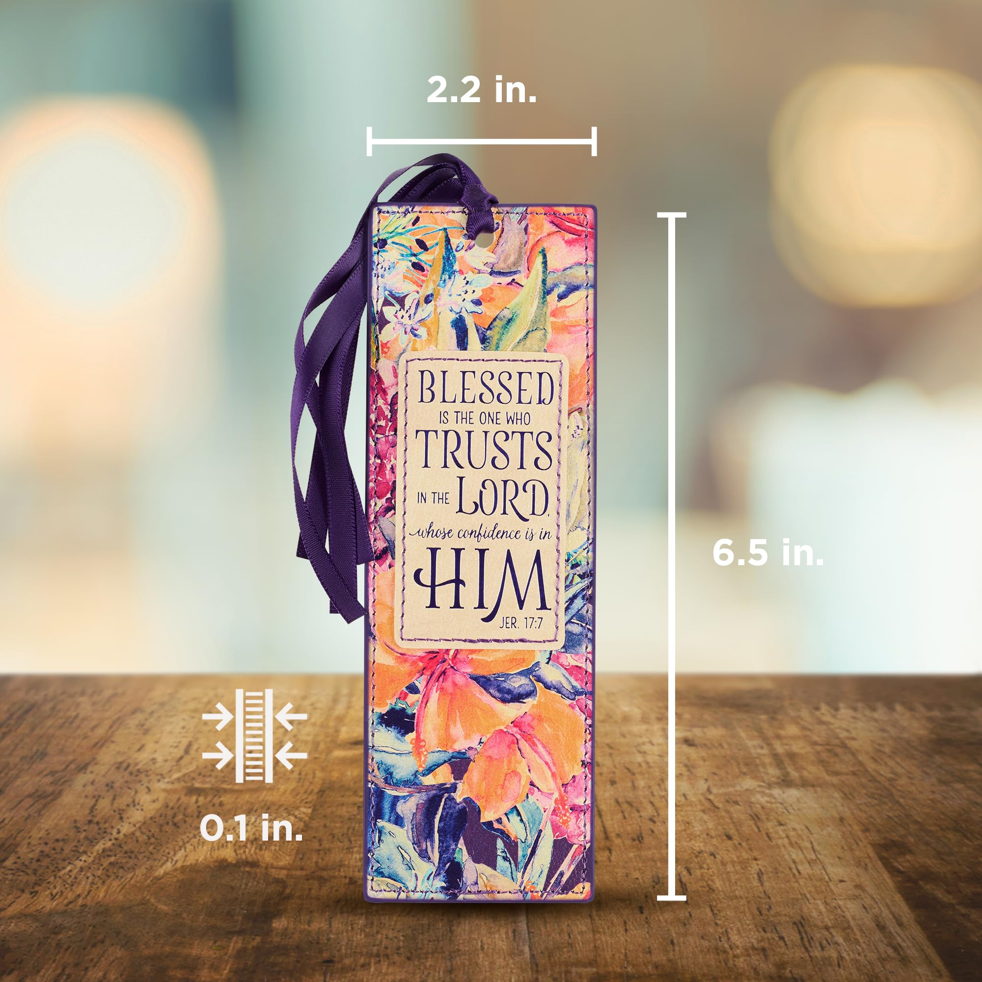 Premium Vegan Faux Leather Scripture Bookmark for Women - Blessed Is The One Jeremiah 17:7, Inspirational Bible Verse Book Accessory with Tassel, Purple Floral Design - Perfect for Bible Study, Journaling & Gift Giving