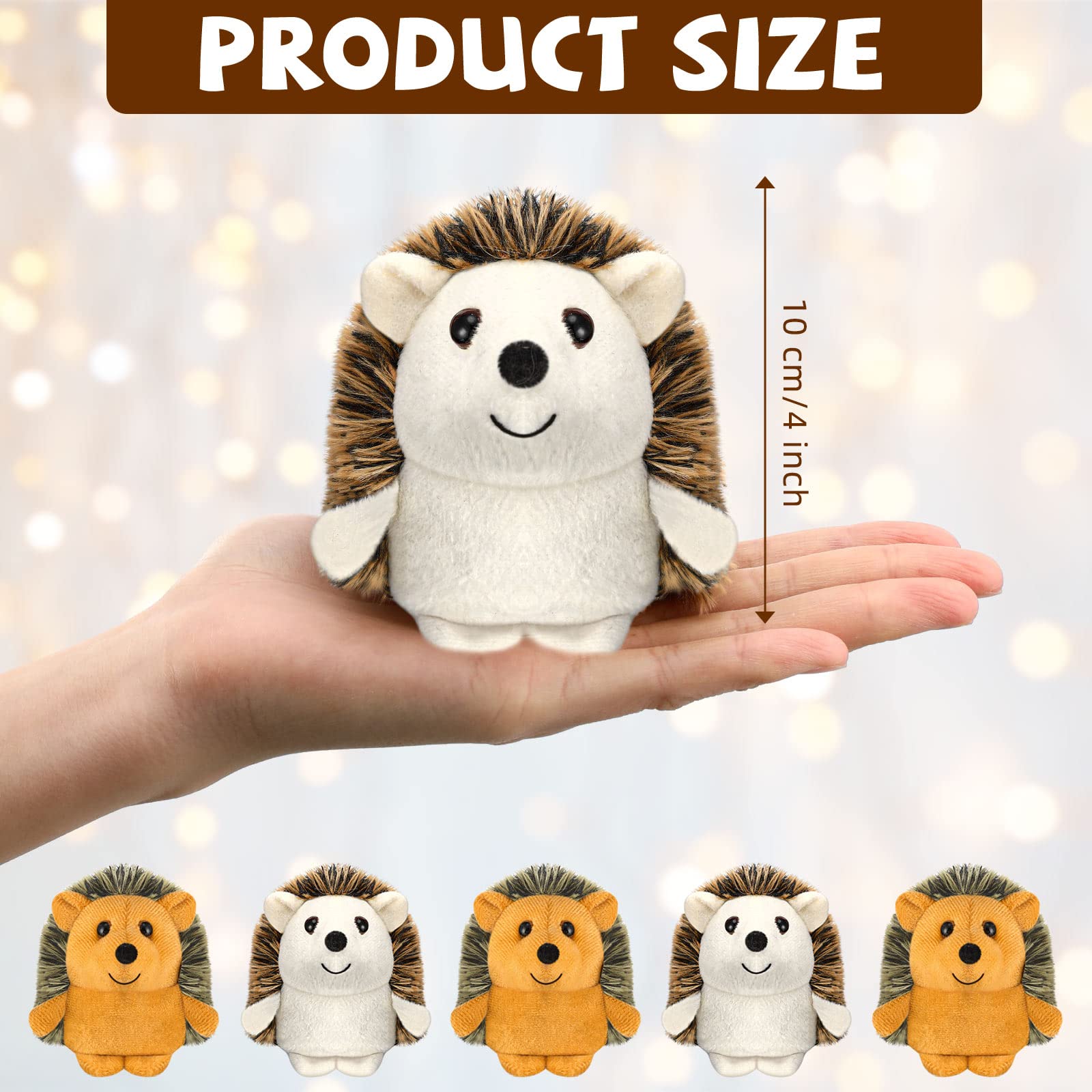 16 Pcs Mini Hedgehog Plush Stuffed Animals - 4 Inch Bulk Plush Toys for Party Favors, DIY Keychains, Valentine's Day Gifts, Kids & Girls Birthday Presents, Wedding Decor (Brown & Beige) - Perfect for Baby Showers, Classroom Rewards, and Christmas Stocking Stuffers