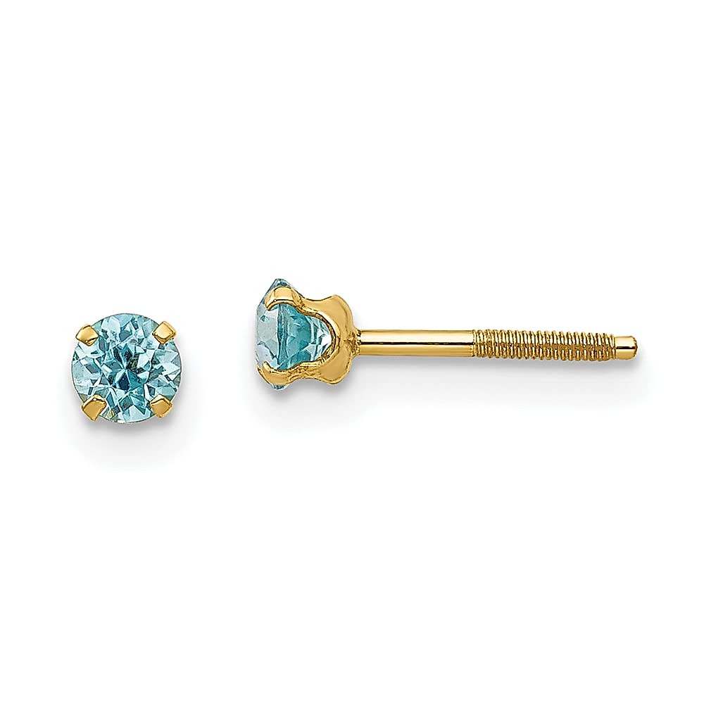 14K Yellow Gold 3mm Blue Zircon Stud Earrings - December Birthstone Jewelry for Women | Perfect Gift for Her, Birthday, Anniversary & Special Occasions