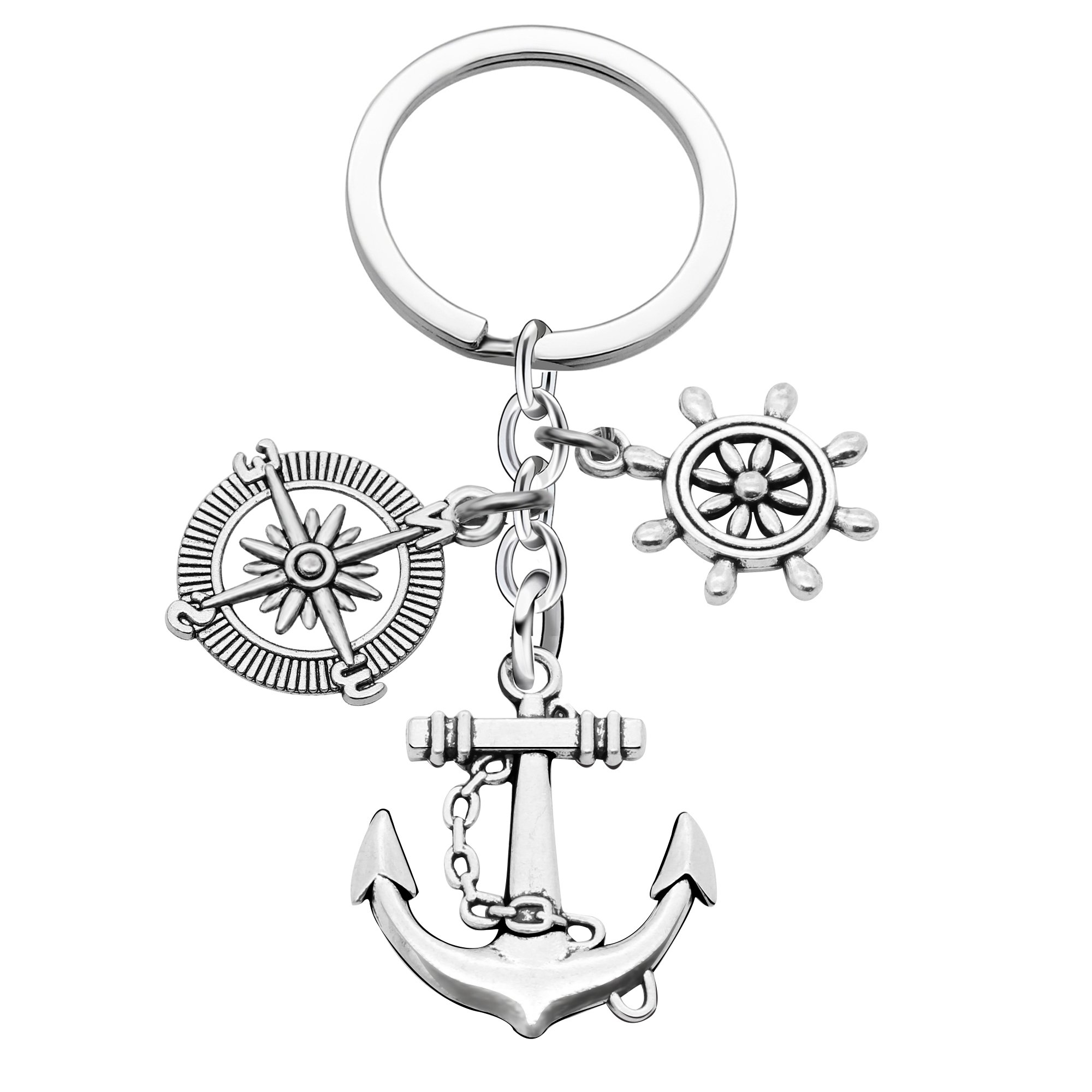 Inspirational Best Friend Keychain - Anchor Compass Rudder Jewelry for Women & Men, Perfect Gift for Father's Day, Graduation, or Everyday Carry