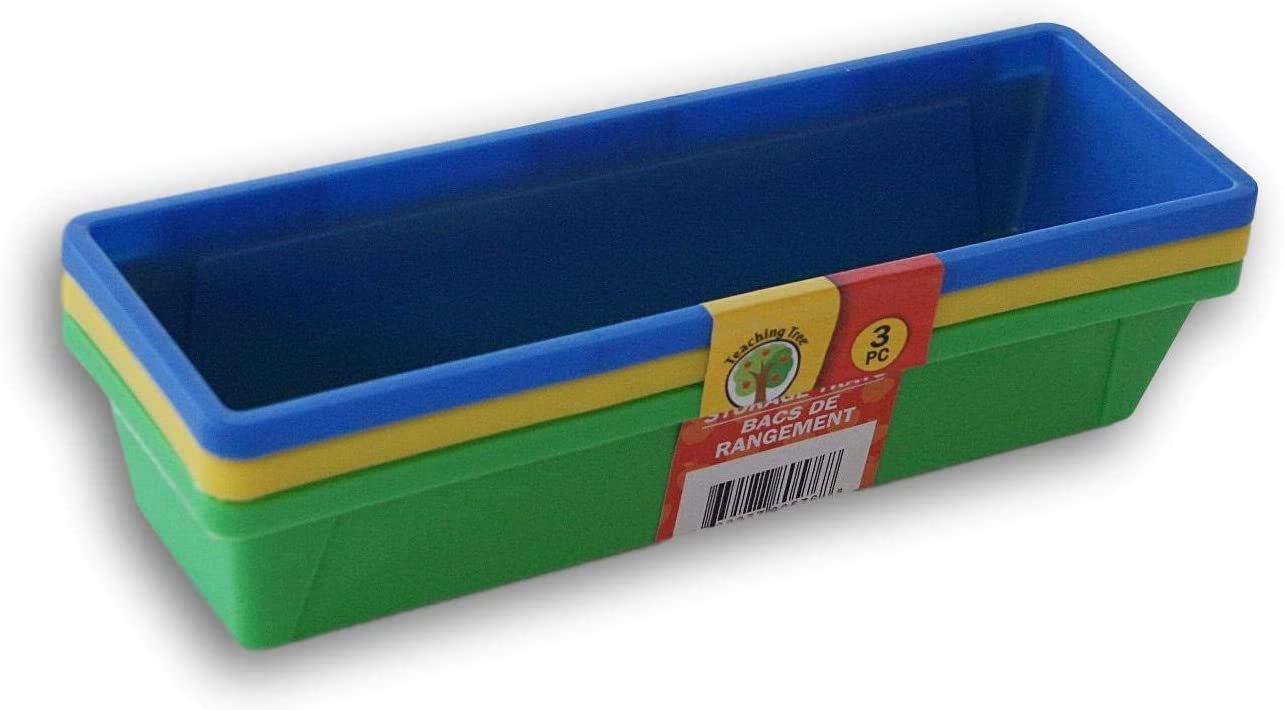 Colorful Plastic Pencil Trays & Storage Baskets - Set of 3 Mini Organizer Bins for School, Office & Home Desk Organization (Colors May Vary)