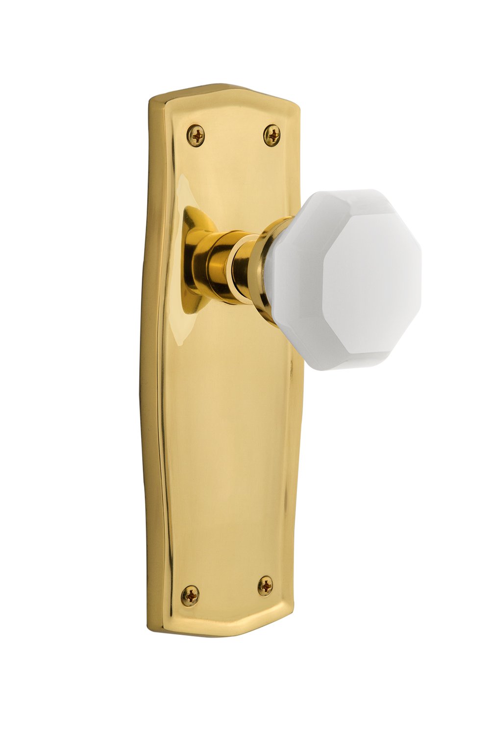 Nostalgic Warehouse 748767 Prairie Plate Waldorf White Milk Glass Cabinet Knob - Double Dummy, Polished Brass - Perfect for Vintage Kitchen Cabinets, Dressers & Furniture Restoration
