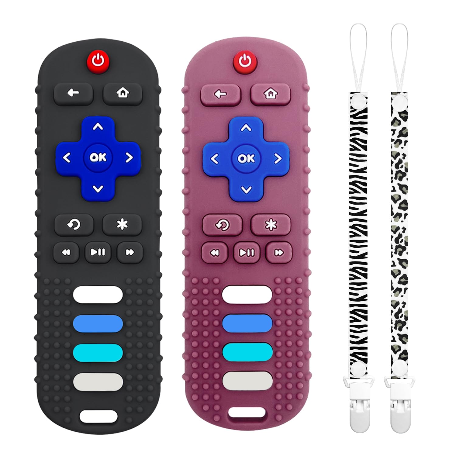 2 Pack Baby Teether Toys - TV Remote Control Shaped Silicone Teething Toys for Infants & Toddlers | Soothing Sore Gums, Safe Chewing Toy for Newborns & Crawling Babies | Perfect for Home, Travel & Daycare Use