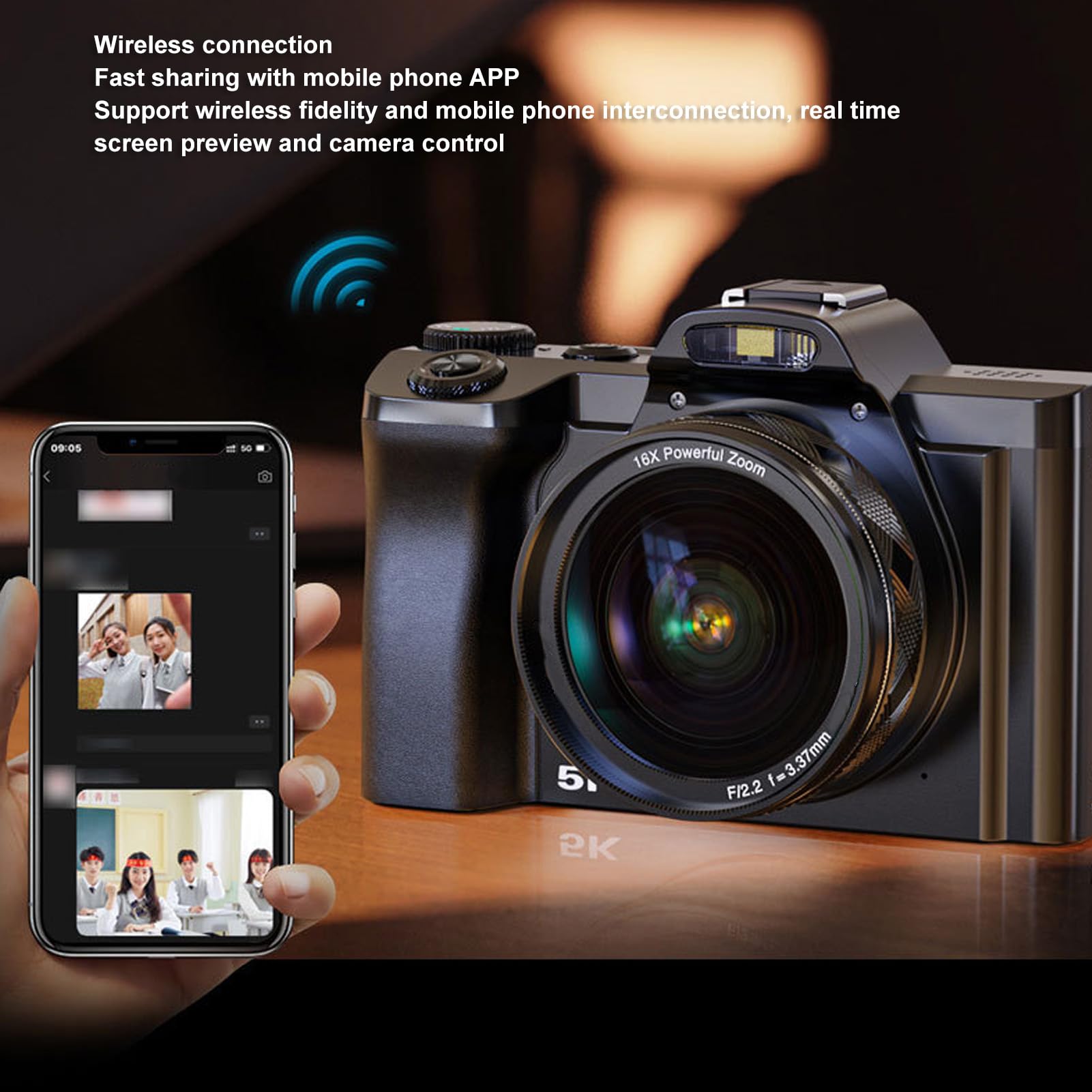 5K Digital Camera for Photography & Vlogging - 48MP Autofocus Camera with 58mm UV Lens, 16X Zoom, 3.5
